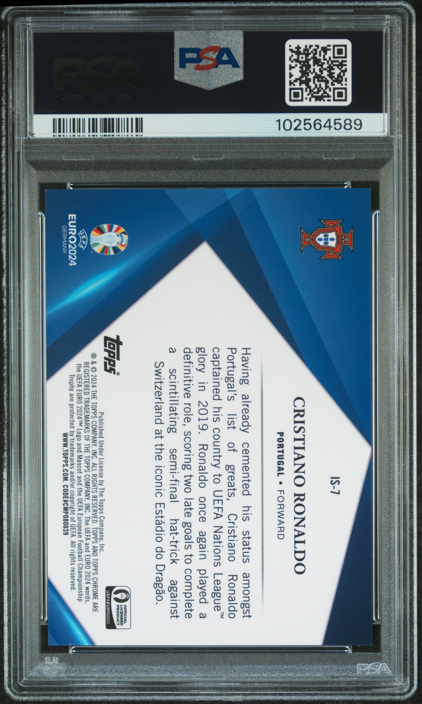 2024 Topps Chrome Sapphire Uefa Euro Infinite Sapphire Cristiano Ronaldo #Is7 Mint 9 back