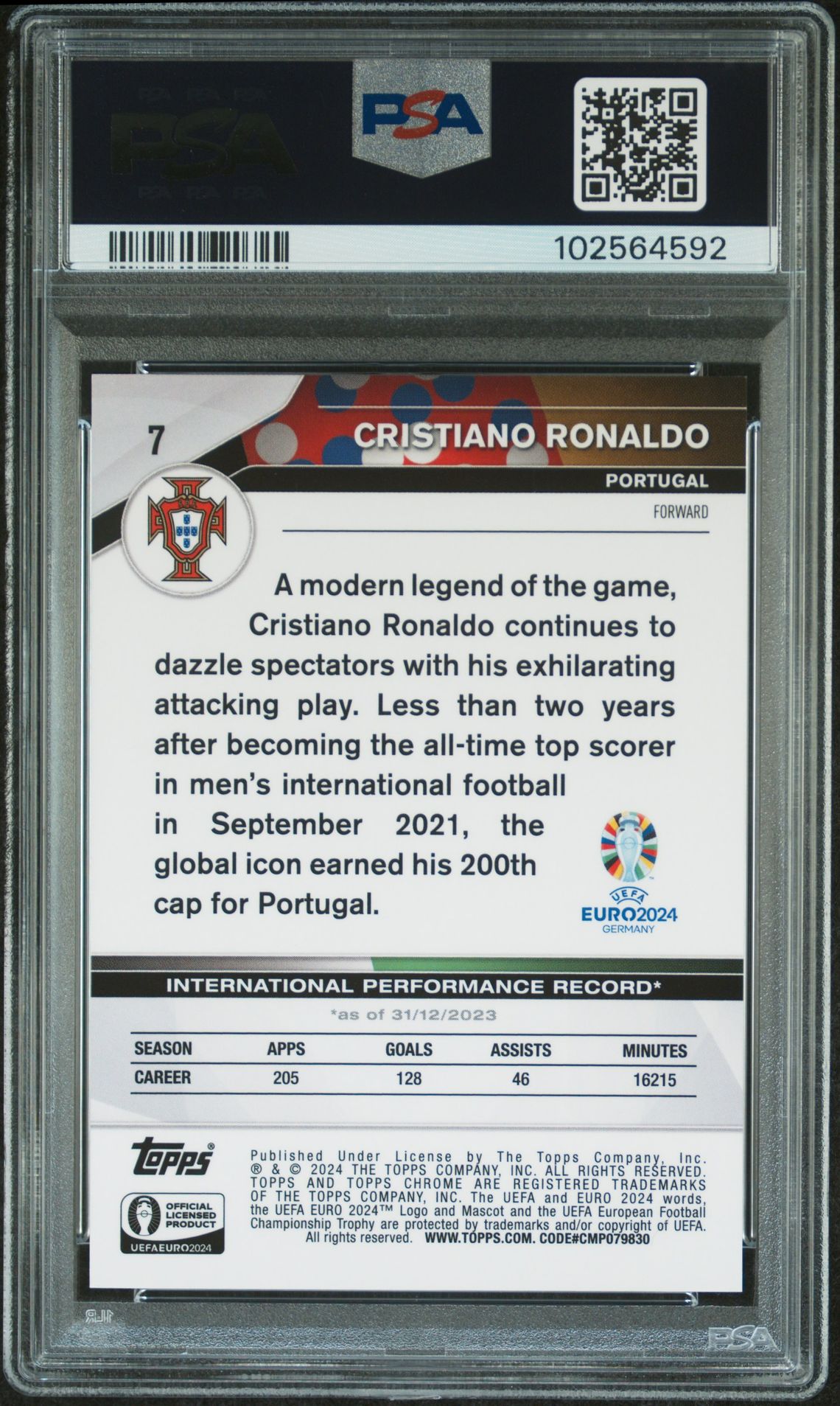 2024 Topps Chrome Uefa Euro Cristiano Ronaldo #7 (Hero Variation) Mint 9 back