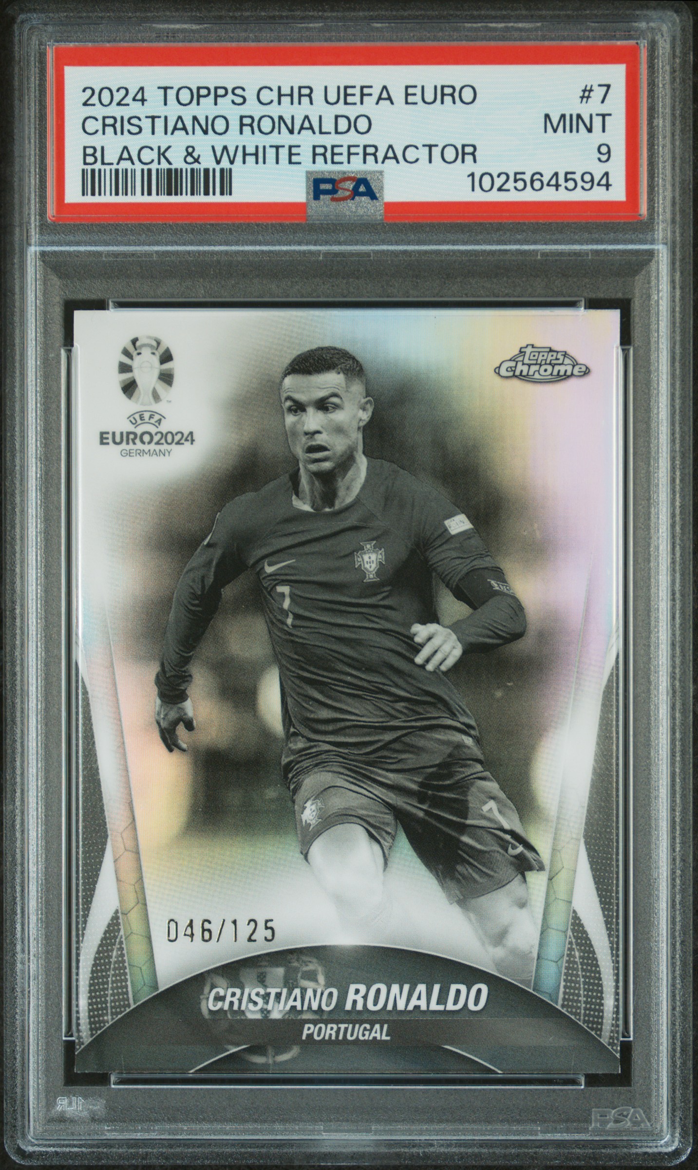2024 Topps Chrome Uefa Euro Cristiano Ronaldo #7 (Black & White Refractor) Mint 9 front
