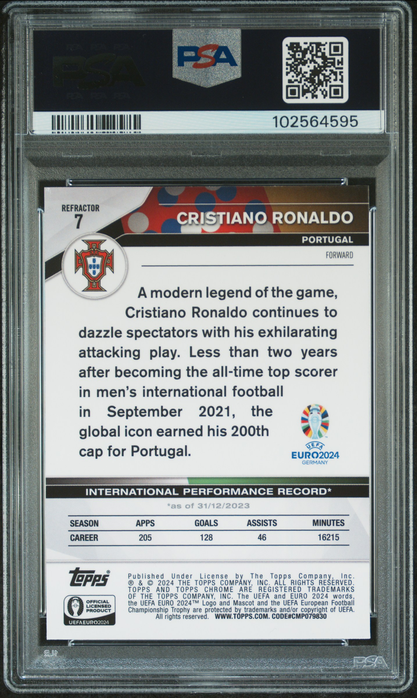 2024 Topps Chrome Uefa Euro Cristiano Ronaldo #7 (Refractor) Gem Mt 10 back