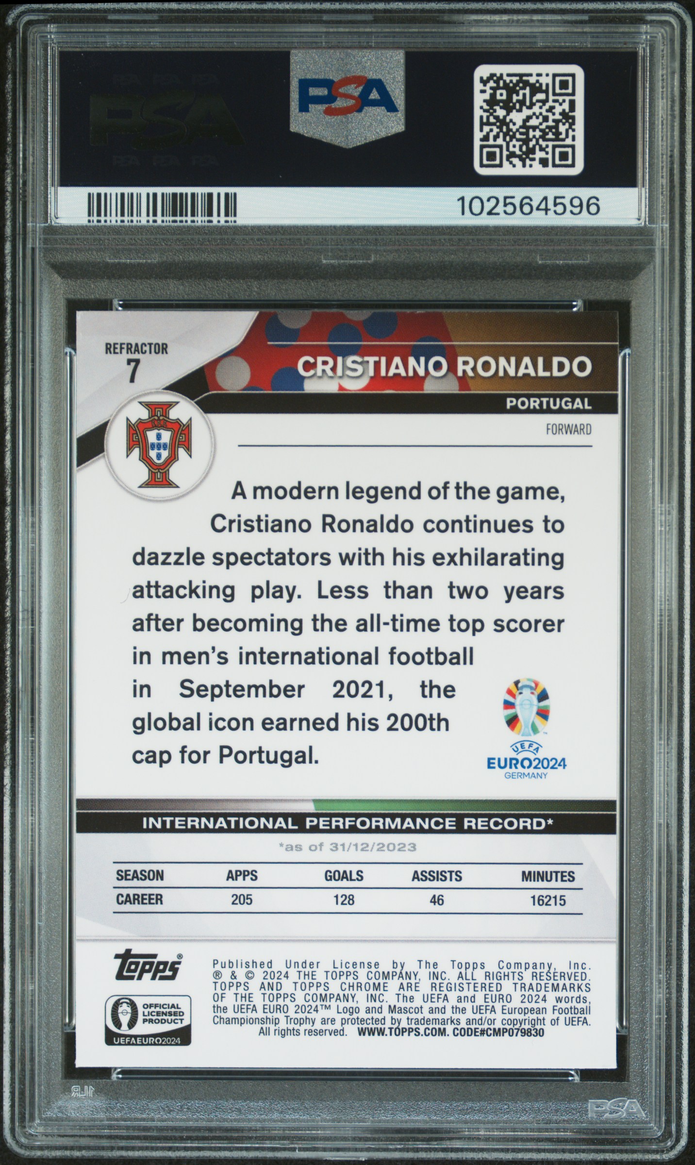 2024 Topps Chrome Uefa Euro Cristiano Ronaldo #7 (Refractor) Mint 9 back