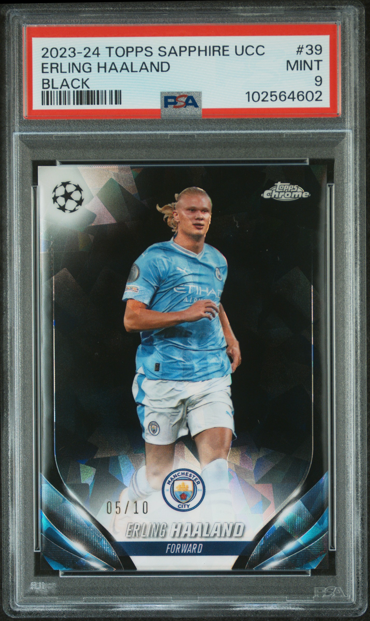 2023-24 Topps Chrome Sapphire Edition Uefa Club Competitions Erling Haaland #39 (Black) Mint 9 front
