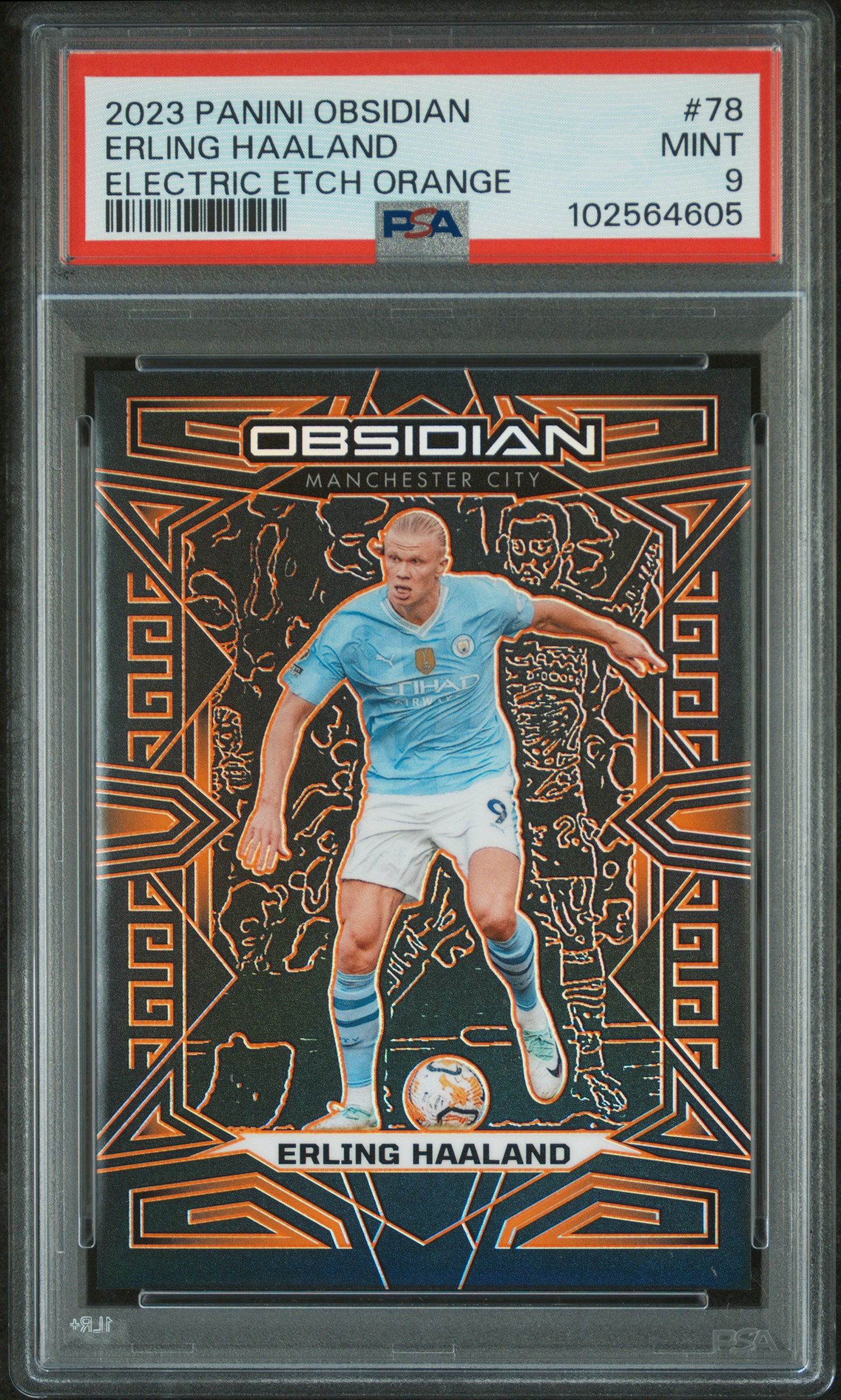 2023 Panini Obsidian Erling Haaland #78 (Electric Etch Orange) Mint 9 front