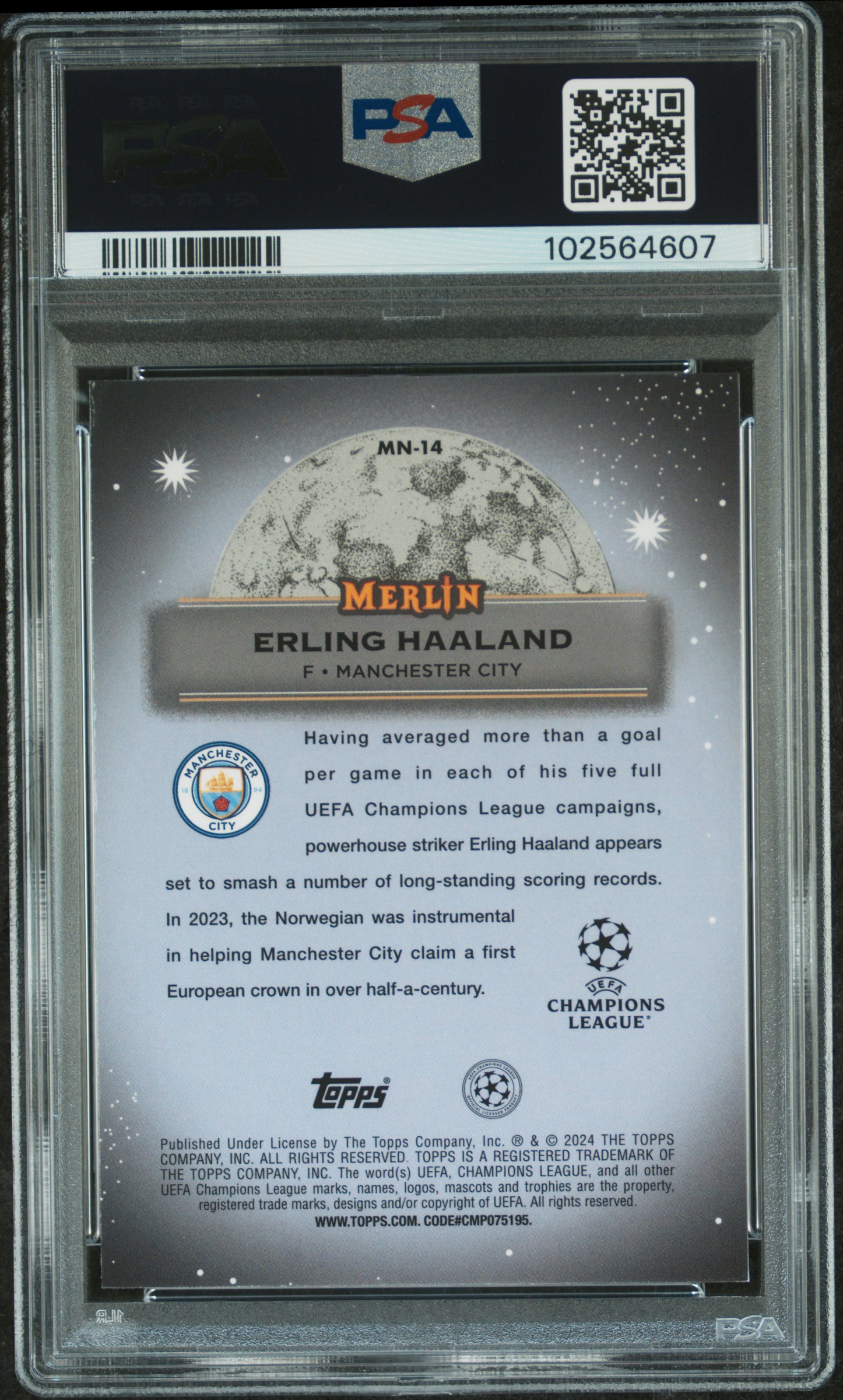 2023-24 Topps Merlin Uefa Club Competitions Mystic Nights Erling Haaland #Mn14 Gem Mt 10 back