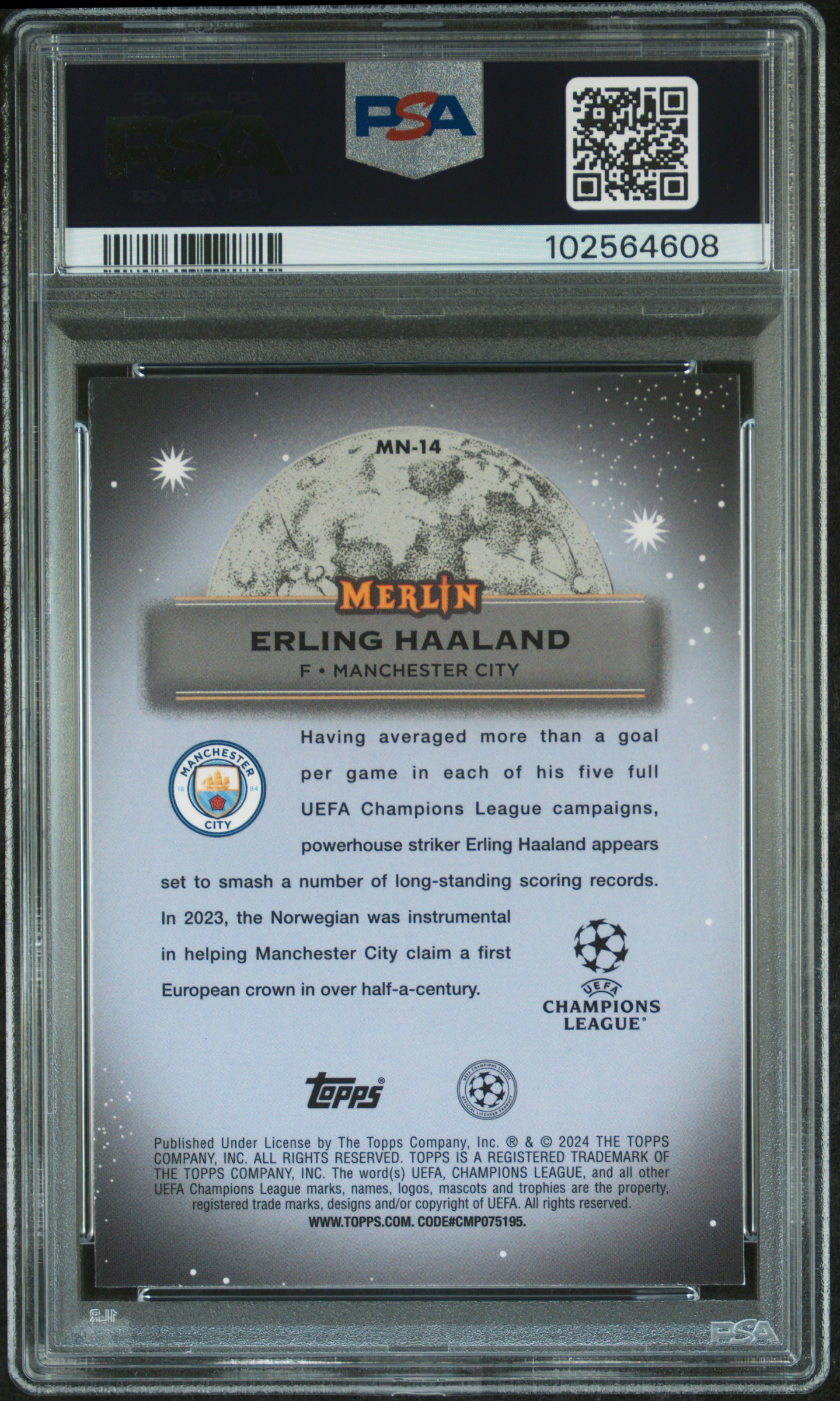 2023-24 Topps Merlin Uefa Club Competitions Mystic Nights Erling Haaland #Mn14 Mint 9 back