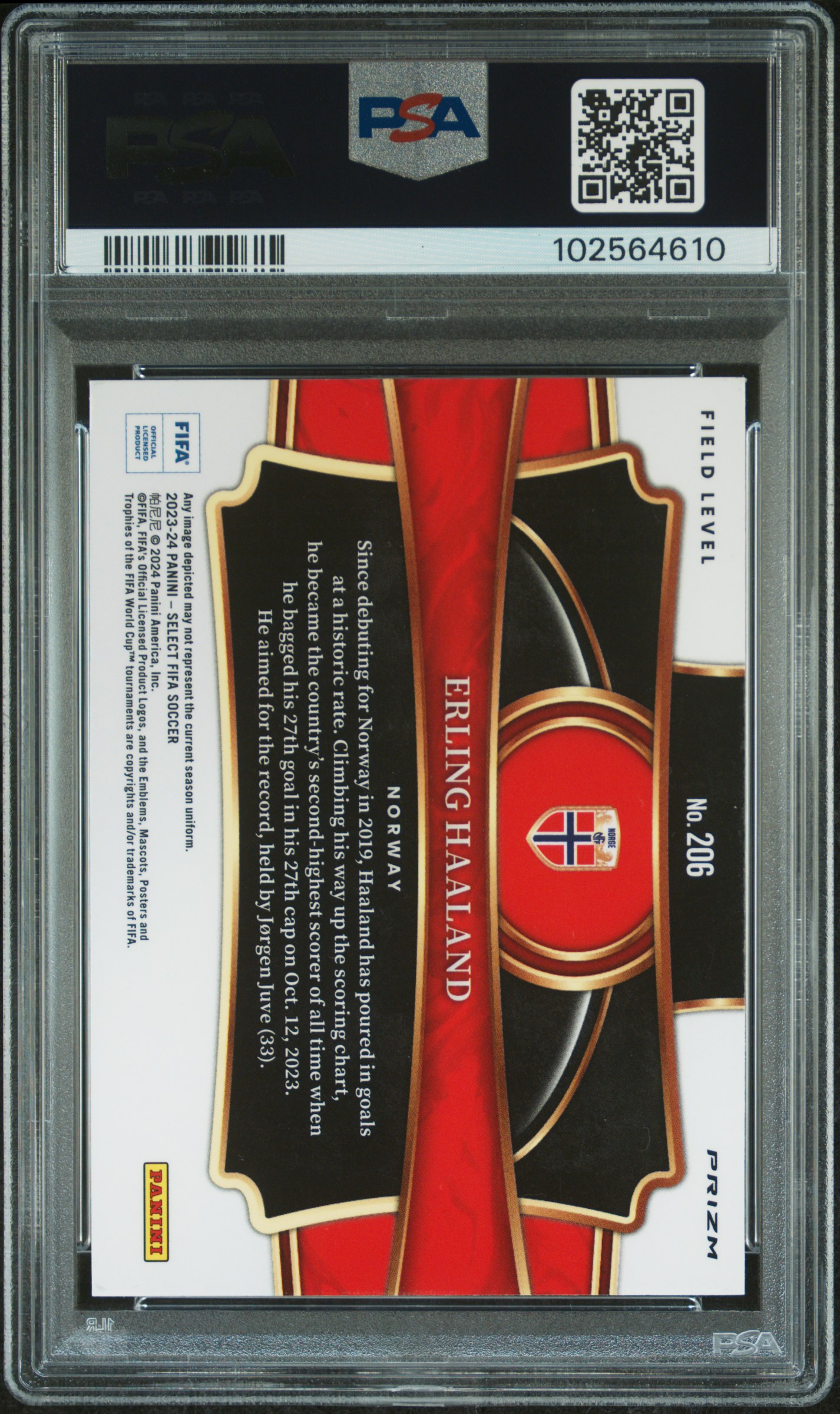 2023-24 Panini Select Fifa Erling Haaland #206 (Blue) Mint 9 back