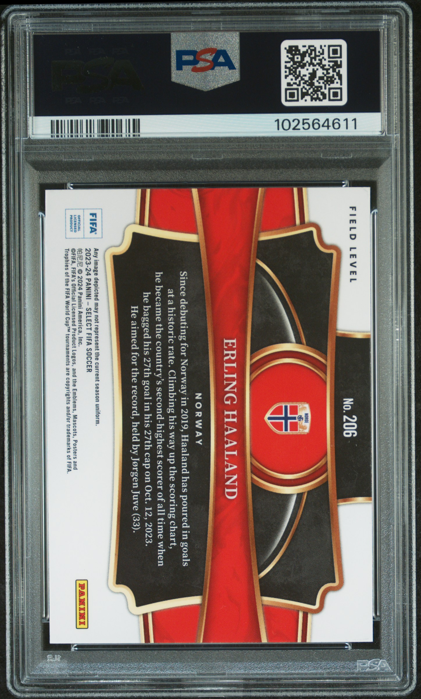 2023-24 Panini Select Fifa Erling Haaland #206 Gem Mt 10 back