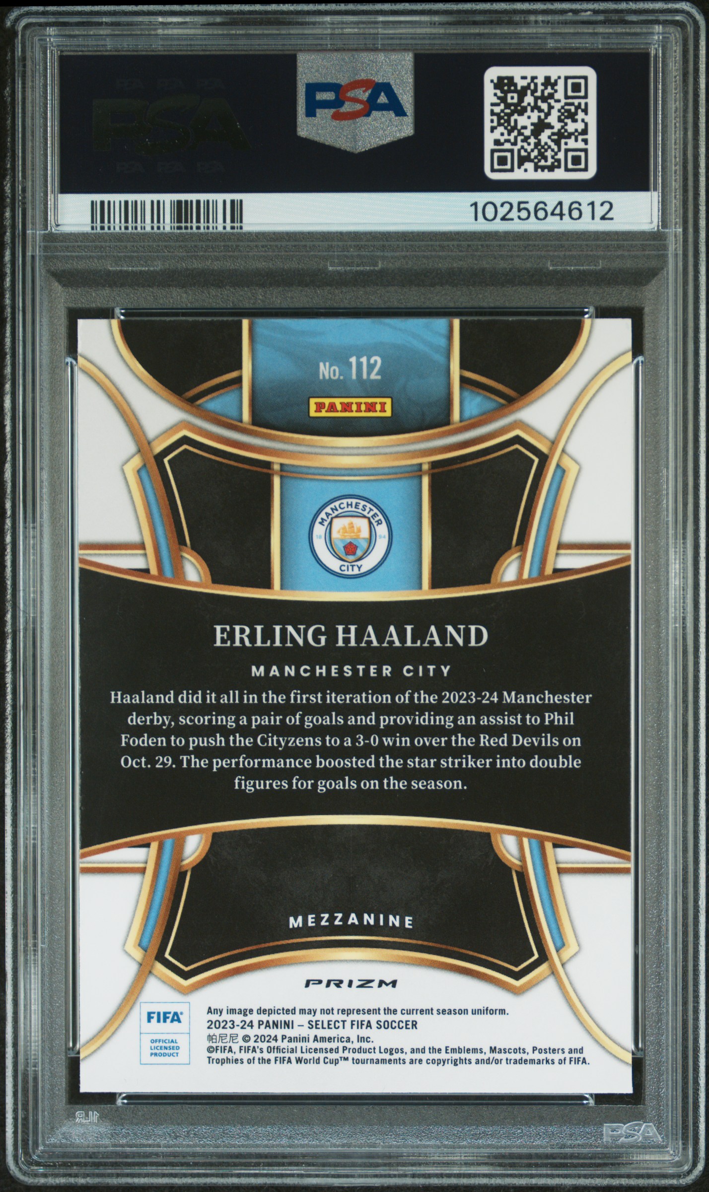2023-24 Panini Select Fifa Erling Haaland #112 (Silver) Gem Mt 10 back