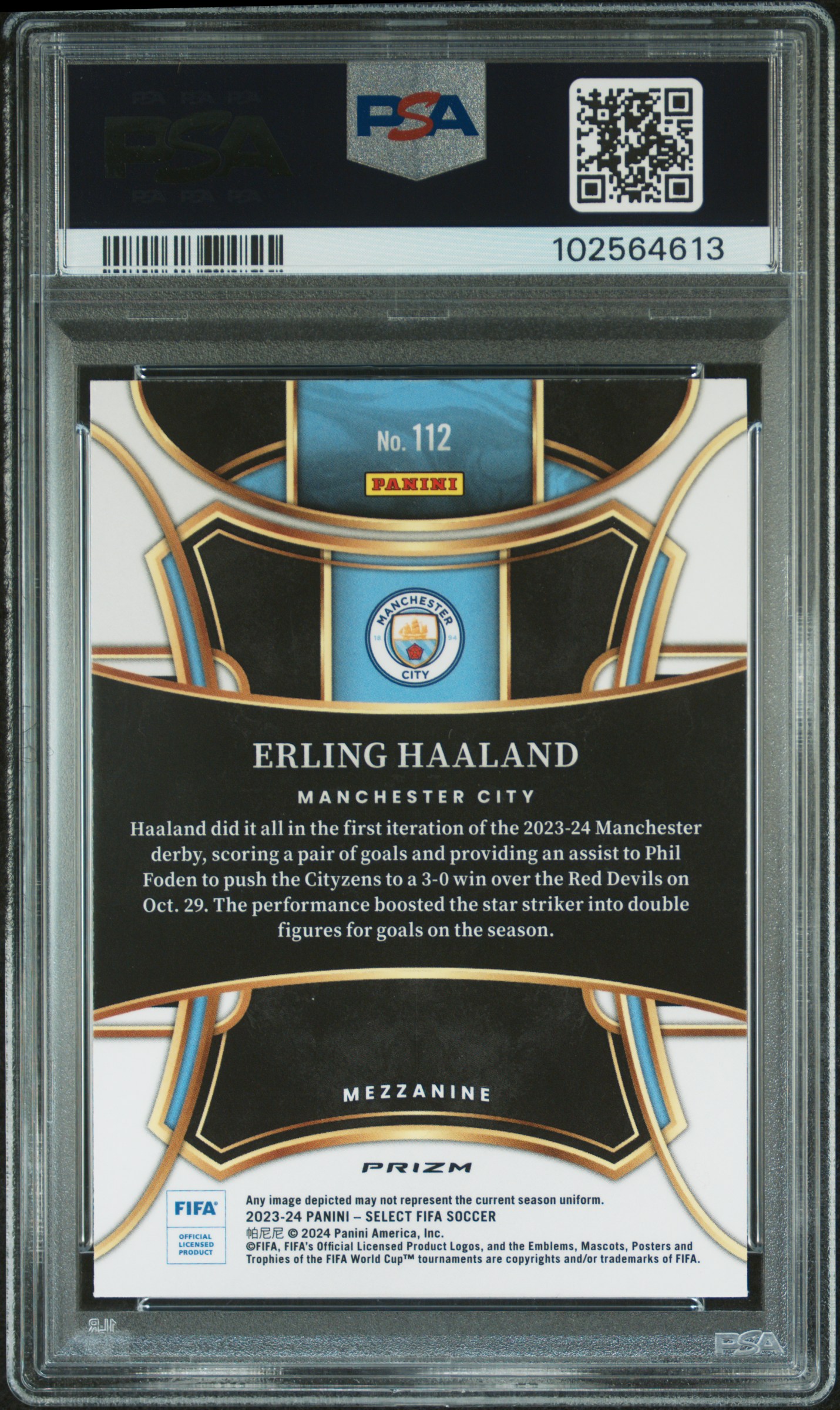 2023-24 Panini Select Fifa Erling Haaland #112 (Silver) Gem Mt 10 back