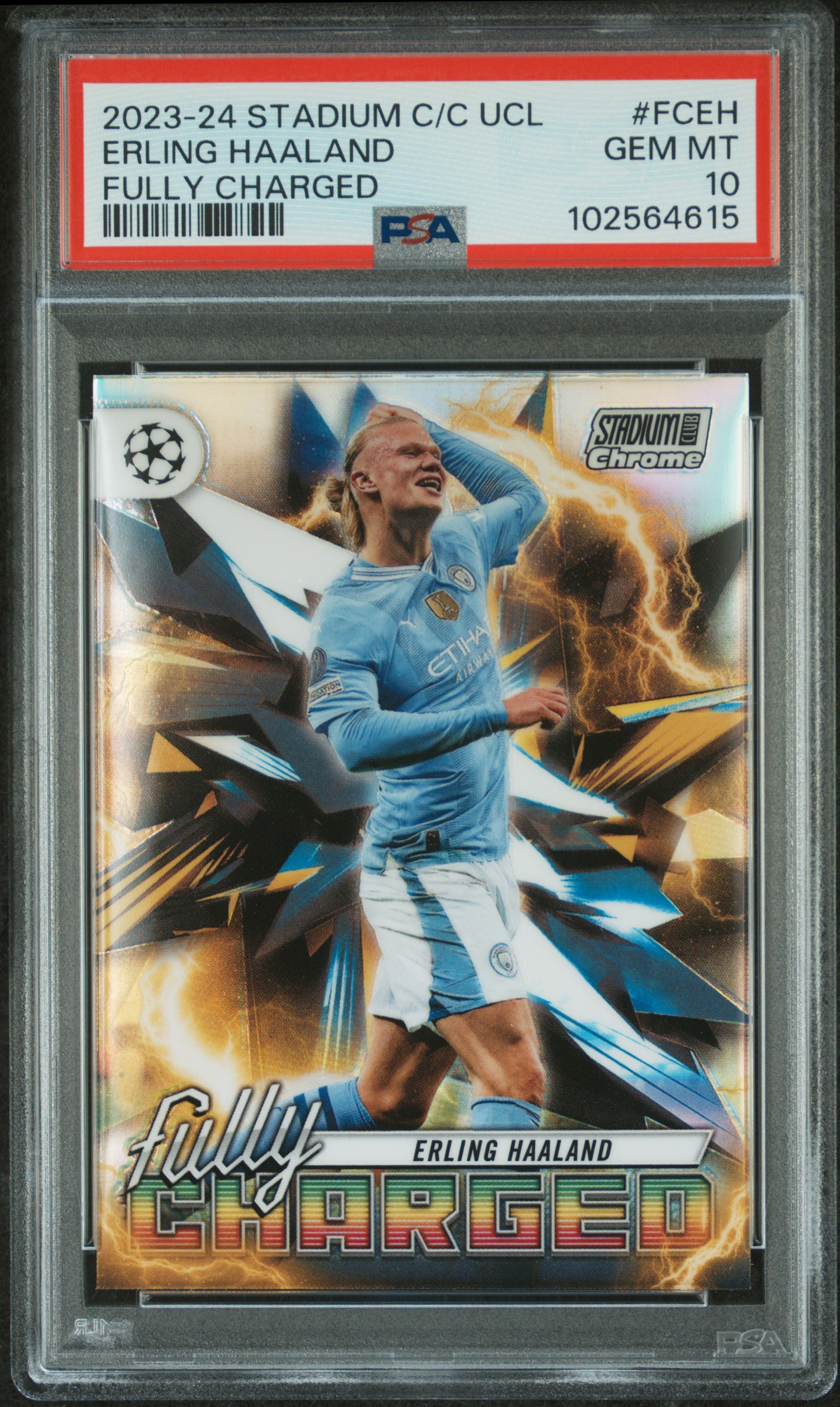 2023-24 Topps Stadium Club Chrome Uefa Club Competitions Fully Charged Erling Haaland #Fceh Gem Mt 10 front