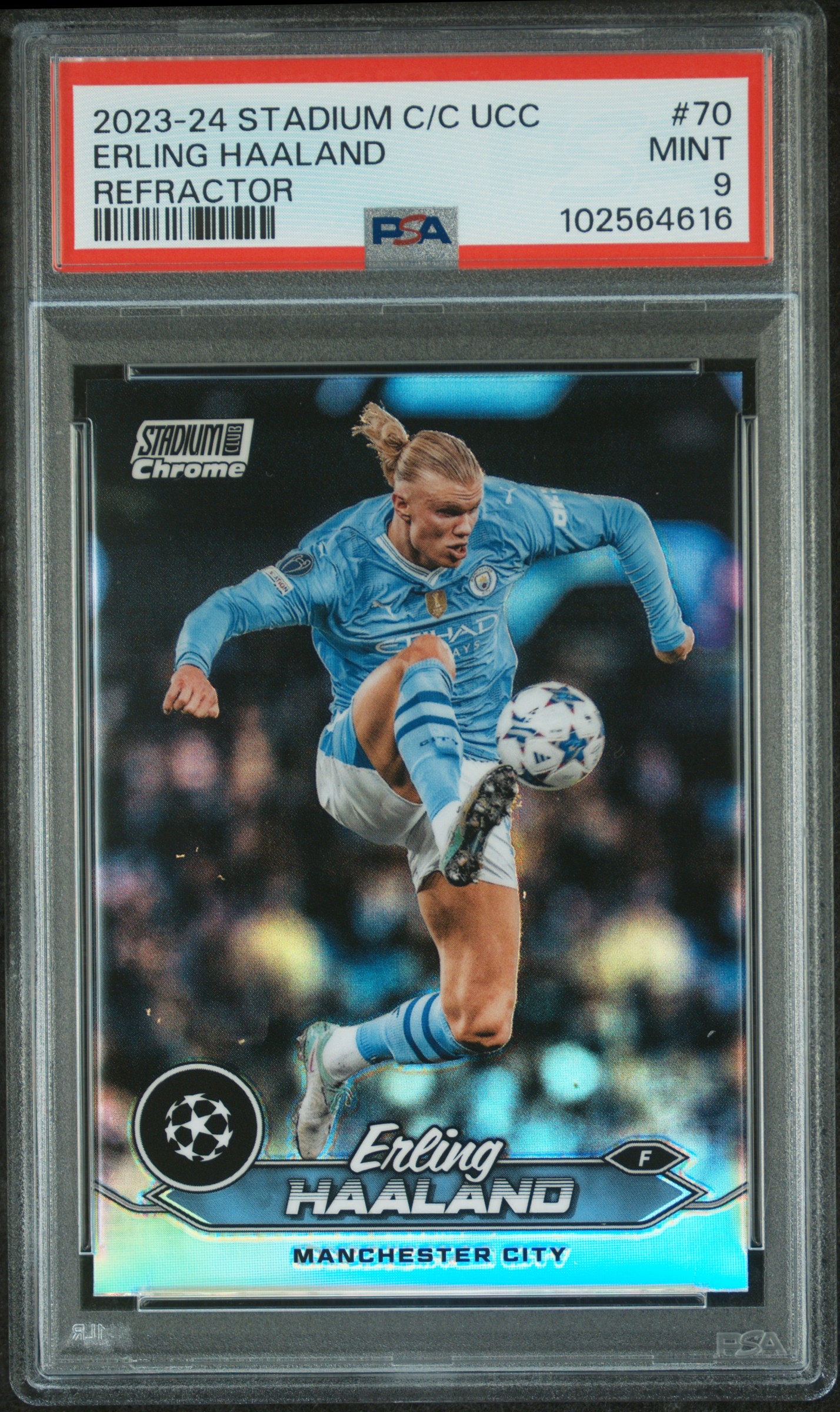 2023-24 Topps Stadium Club Chrome Uefa Club Competitions Erling Haaland #70 (Refractor) Mint 9 front