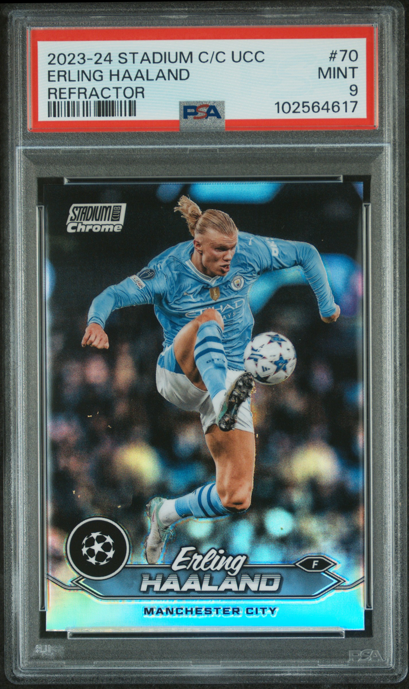 2023-24 Topps Stadium Club Chrome Uefa Club Competitions Erling Haaland #70 (Refractor) Mint 9 front