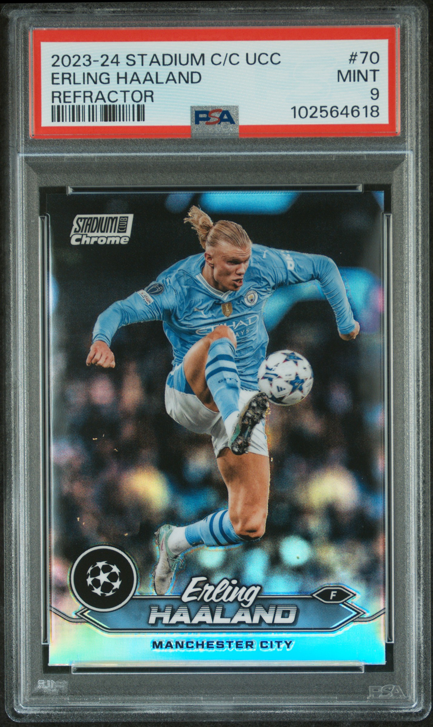 2023-24 Topps Stadium Club Chrome Uefa Club Competitions Erling Haaland #70 (Refractor) Mint 9 front