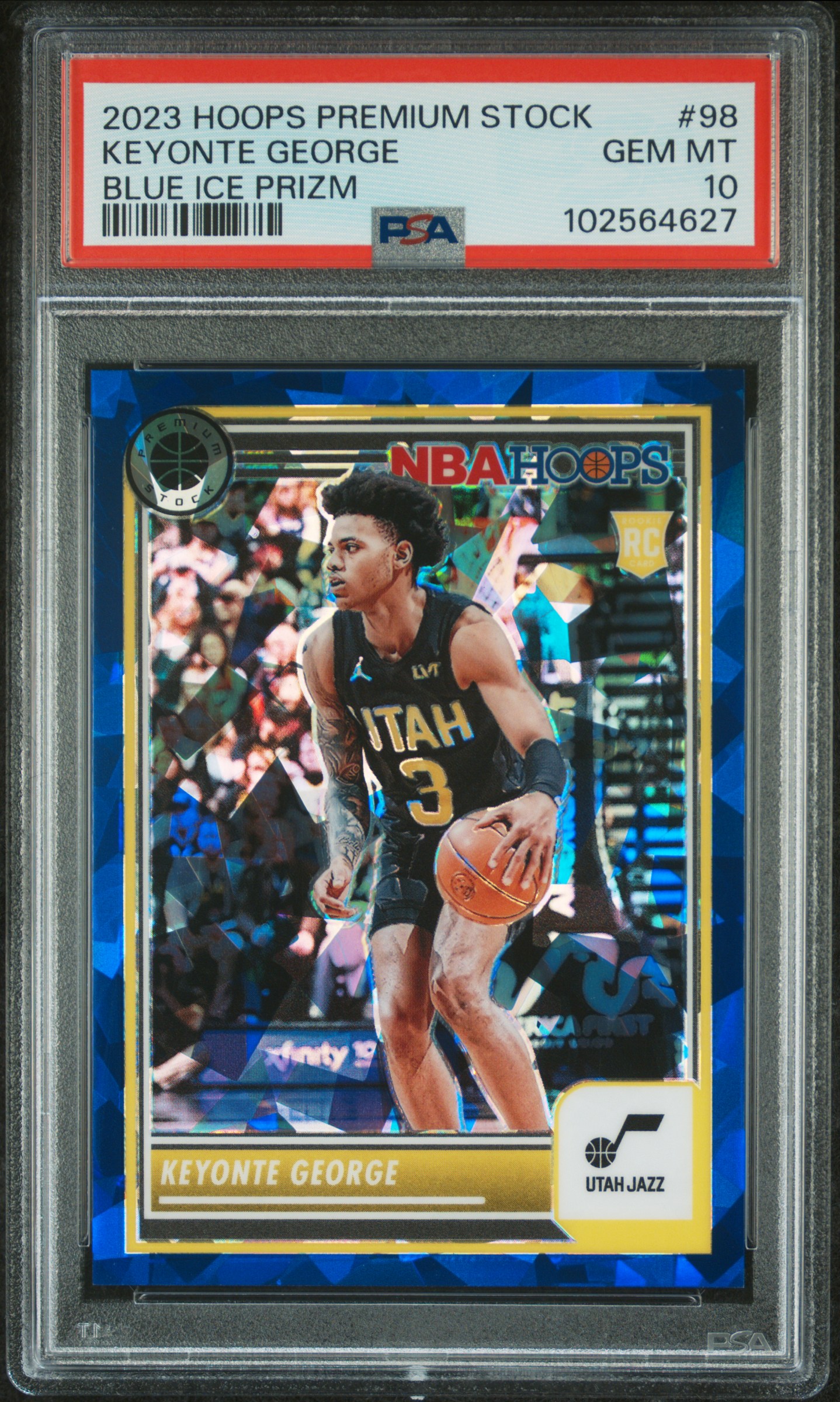 2023 Panini Hoops Premium Stock Keyonte George #98 (Blue Ice Prizm) Gem Mt 10 front
