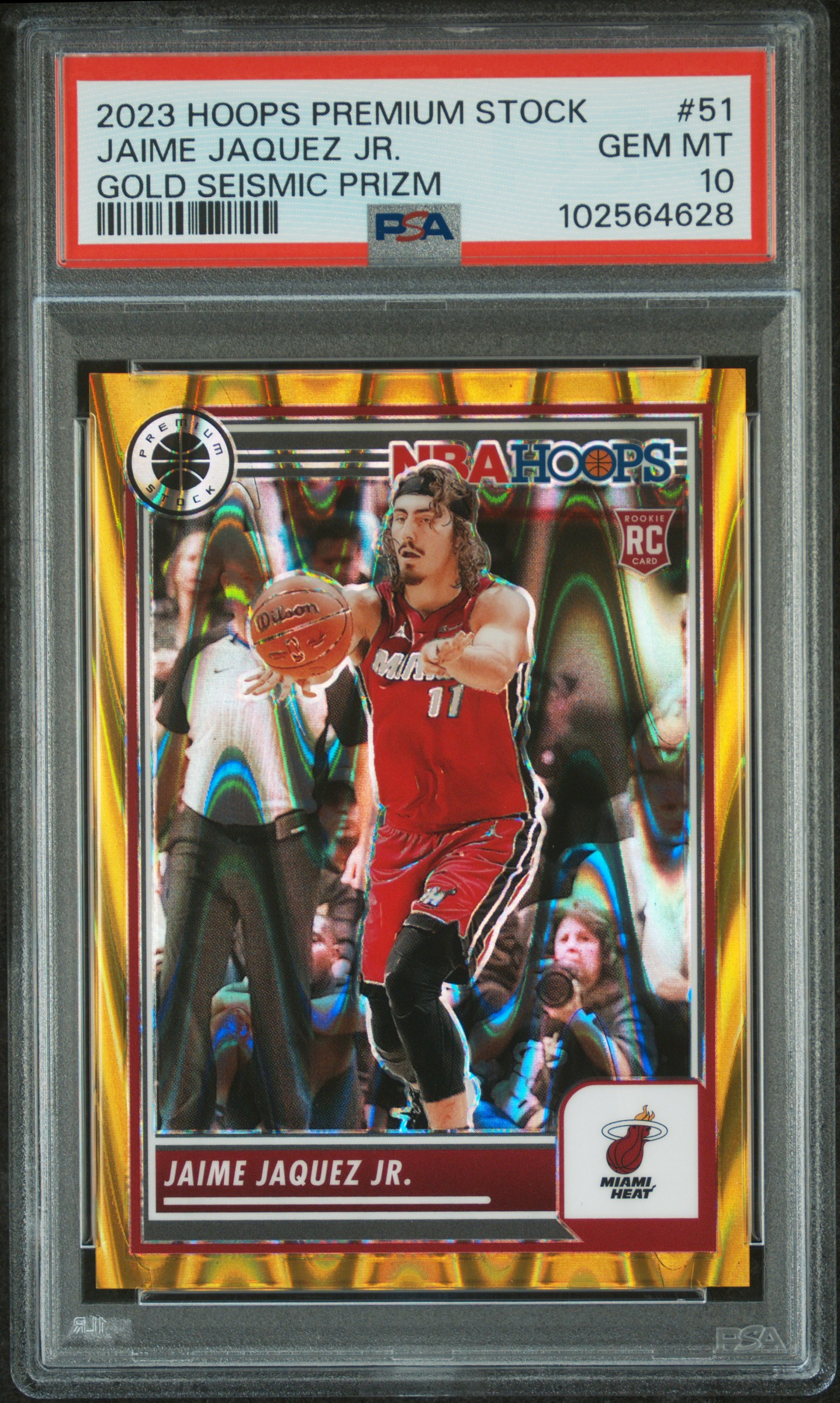 2023 Panini Hoops Premium Stock Jaime Jaquez Jr. #51 (Gold Seismic Prizm) Gem Mt 10 front