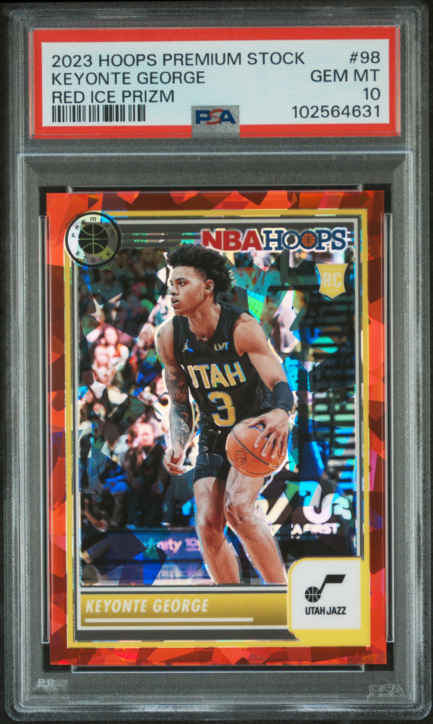 2023 Panini Hoops Premium Stock Keyonte George #98 (Red Ice Prizm) Gem Mt 10 front