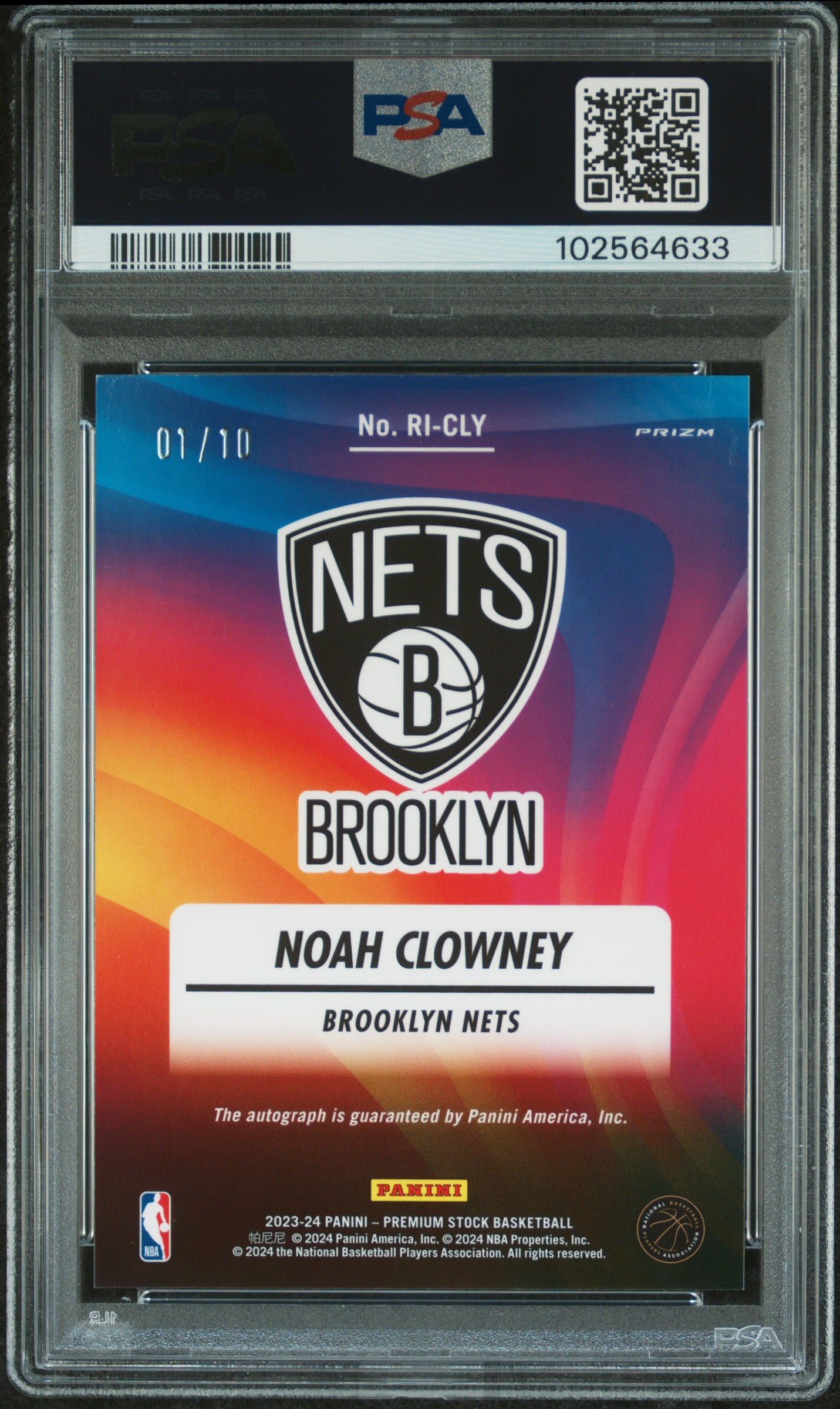 2023 Panini Hoops Premium Stock Rookie Ink Autographs Noah Clowney #Ricly (Rookie Ink Auto-Gold Prizm) Mint 9 back