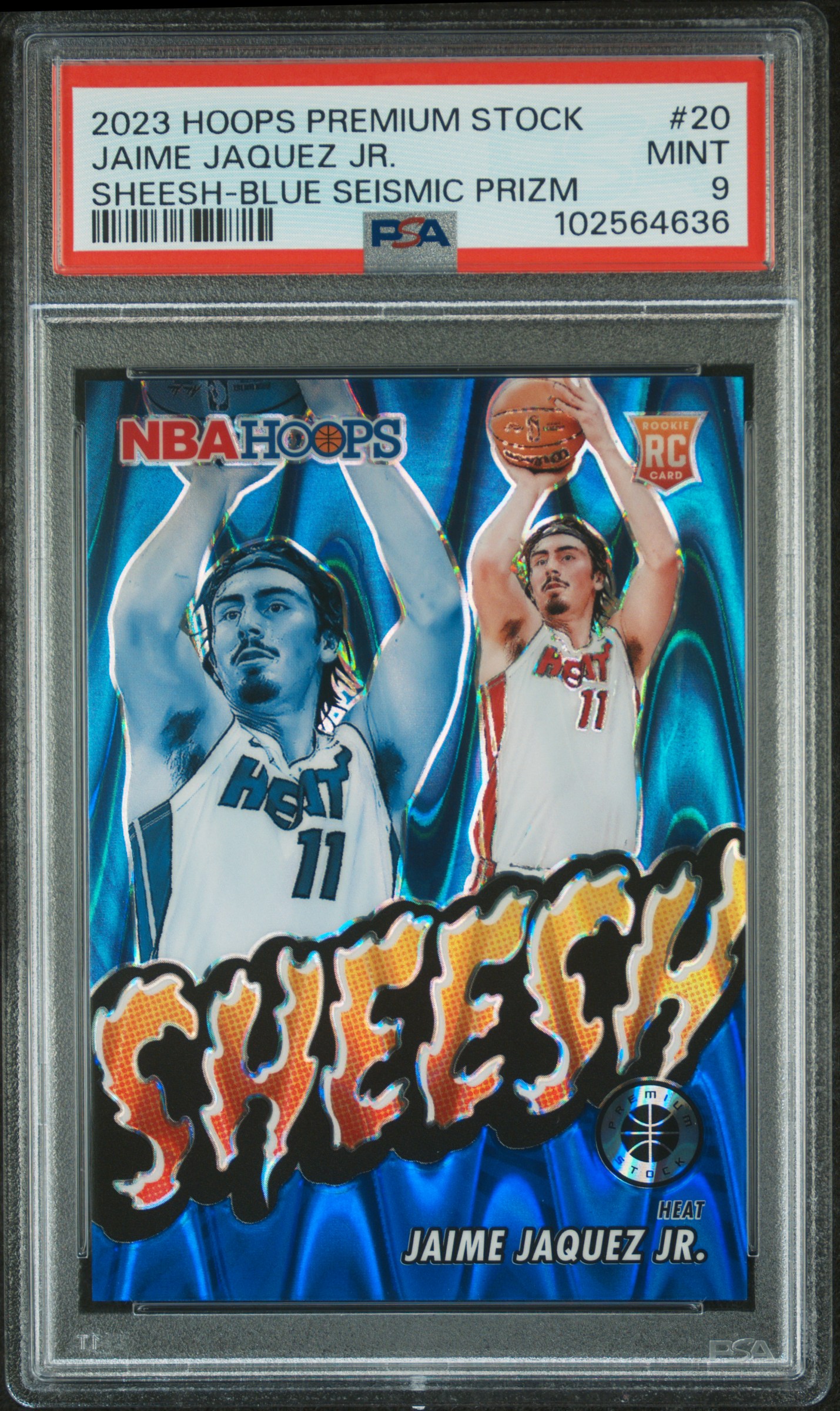 2023 Panini Hoops Premium Stock Sheesh Jaime Jaquez Jr. #20 (Sheesh-Blue Seismic Prizm) Mint 9 front