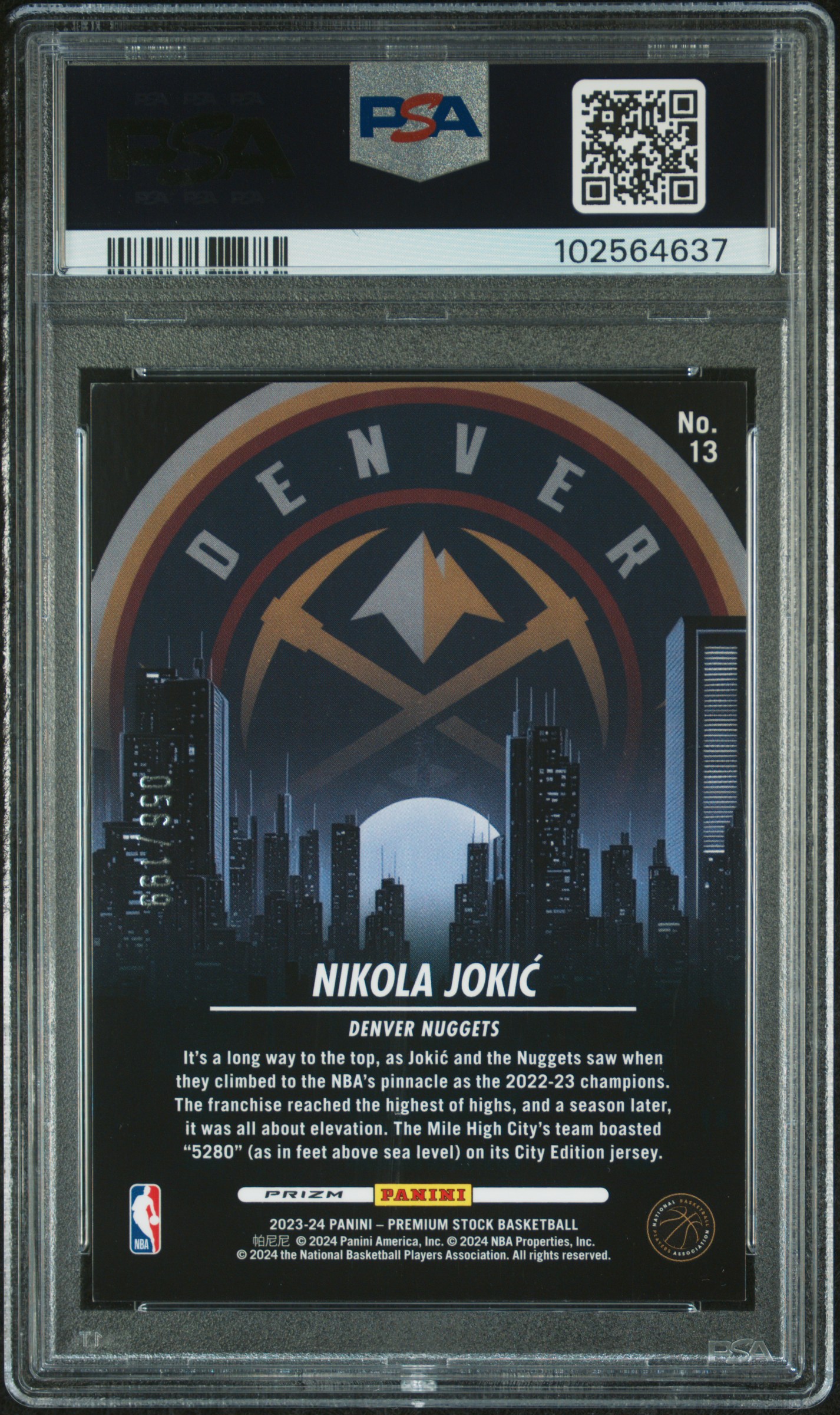 2023 Panini Hoops Premium Stock City Edition Nikola Jokic #13 (City Edition-Red Seismic Prizm) Mint 9 back