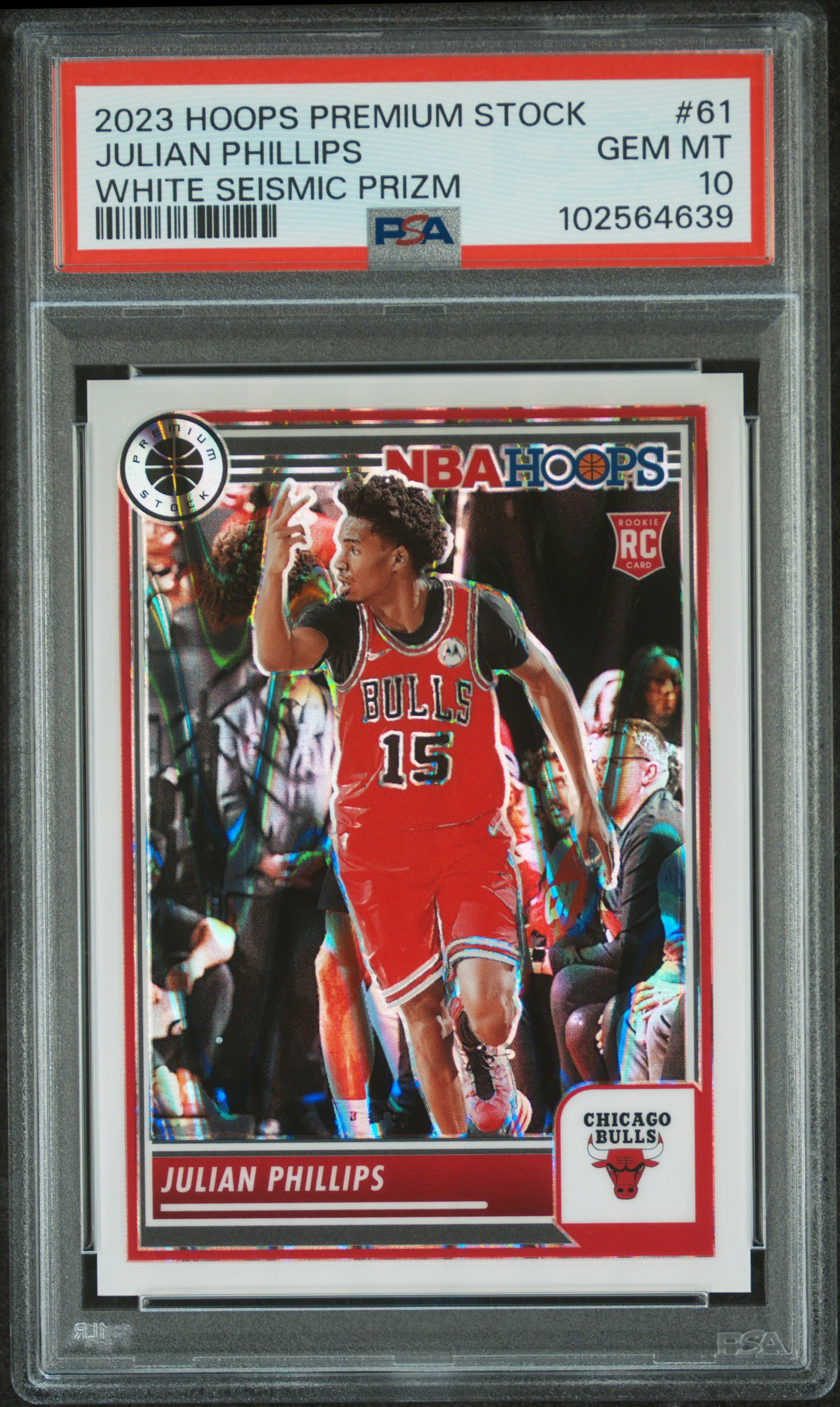 2023 Panini Hoops Premium Stock Julian Phillips #61 (White Seismic Prizm) Gem Mt 10 front