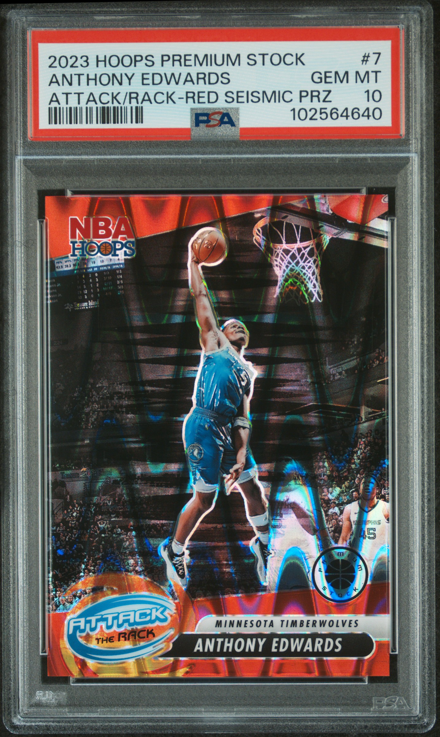2023 Panini Hoops Premium Stock Attack The Rack Anthony Edwards #7 (Attack/Rack-Red Seismic Prz) Gem Mt 10 front