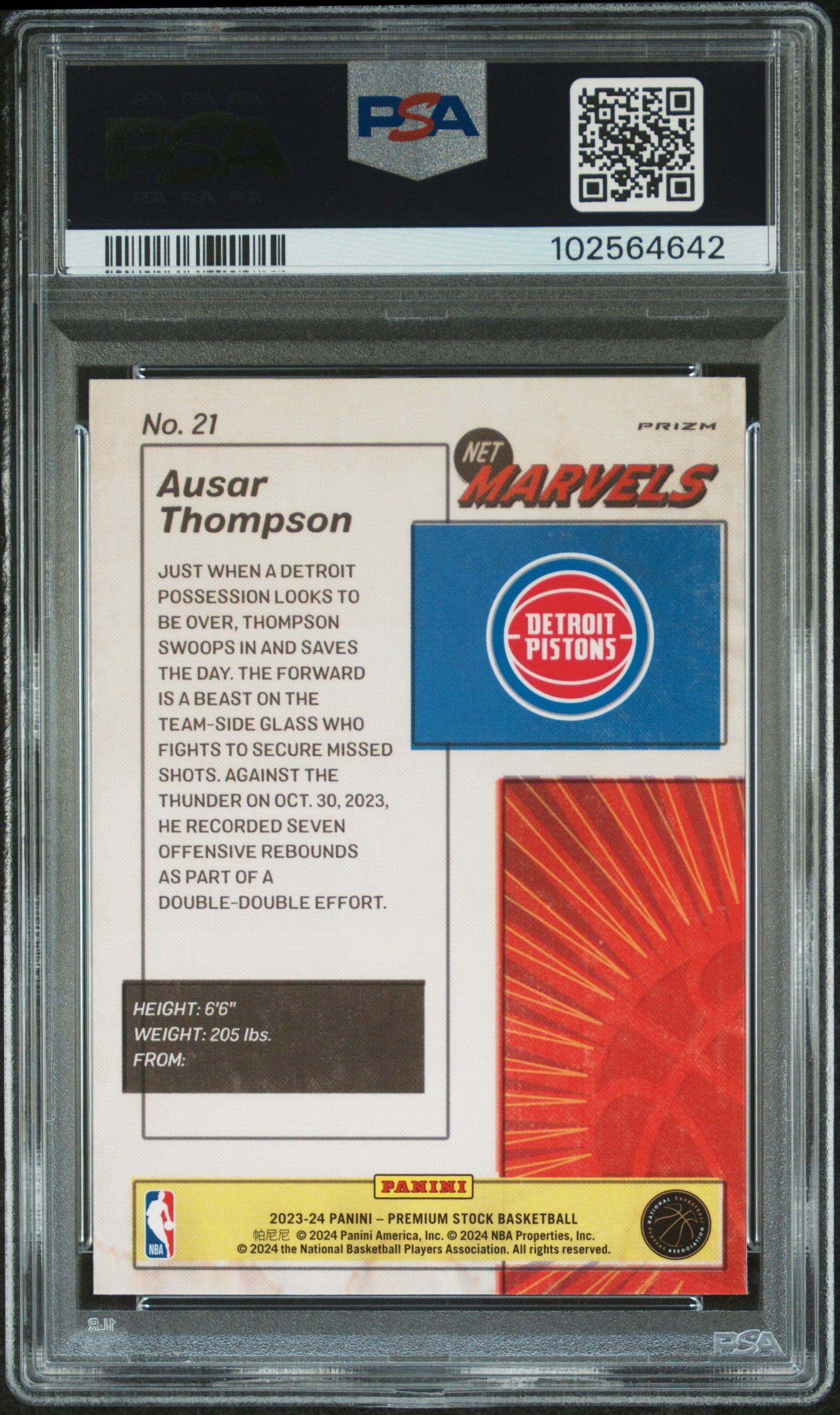 2023 Panini Hoops Premium Stock Retro Net Marvels Ausar Thompson #21 Gem Mt 10 back