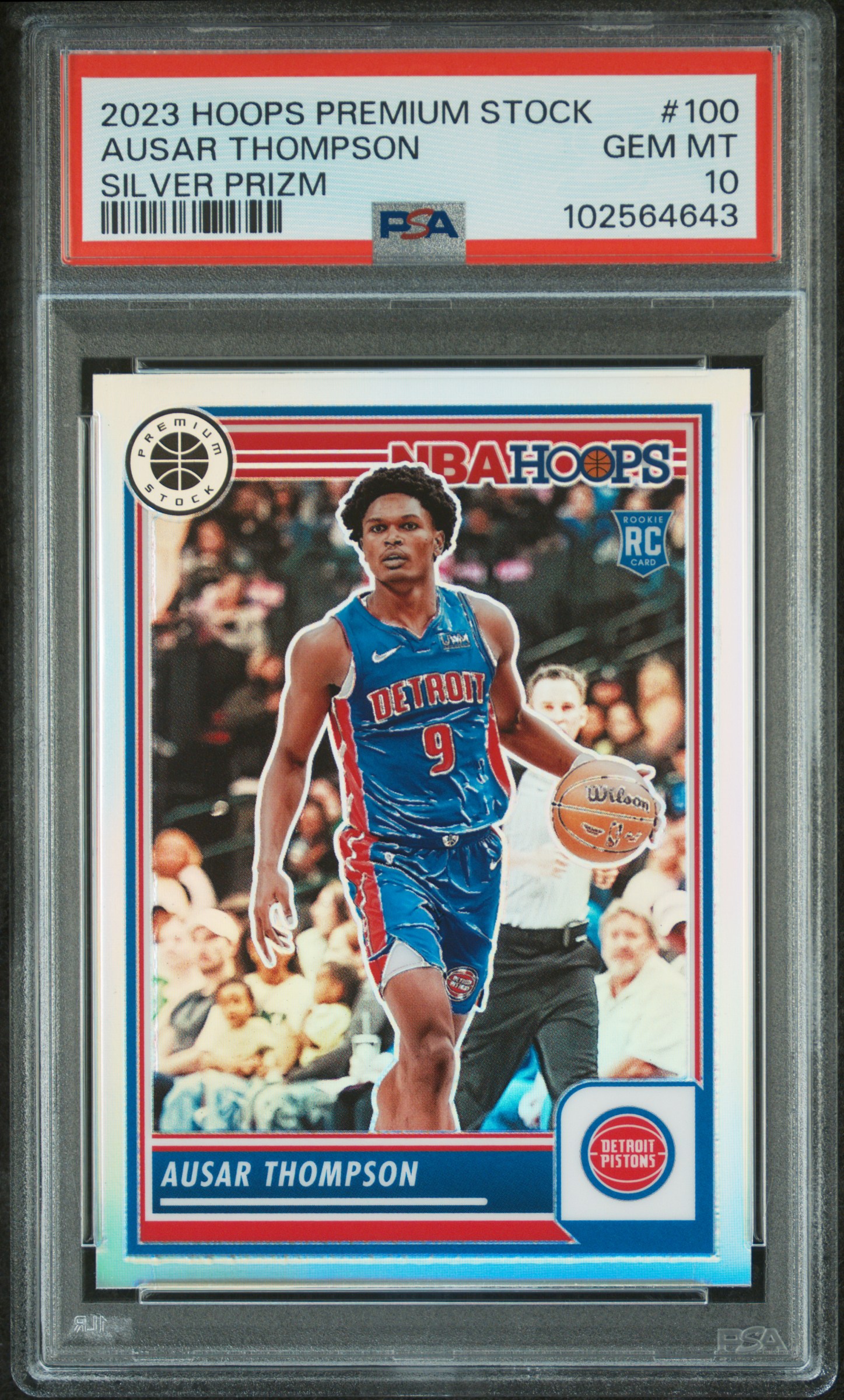 2023 Panini Hoops Premium Stock Ausar Thompson #100 (Silver Prizm) Gem Mt 10 front