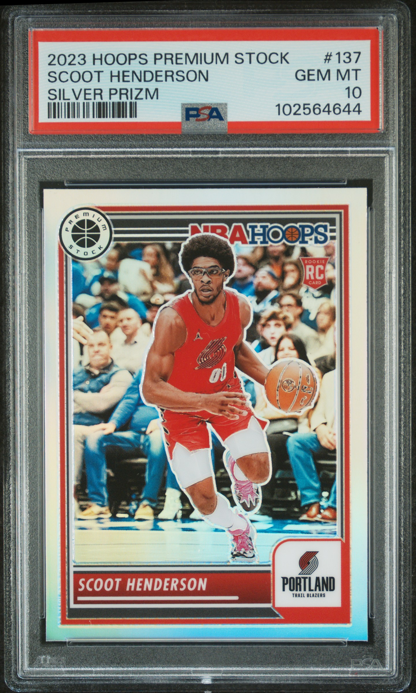 2023 Panini Hoops Premium Stock Scoot Henderson #137 (Silver Prizm) Gem Mt 10 front