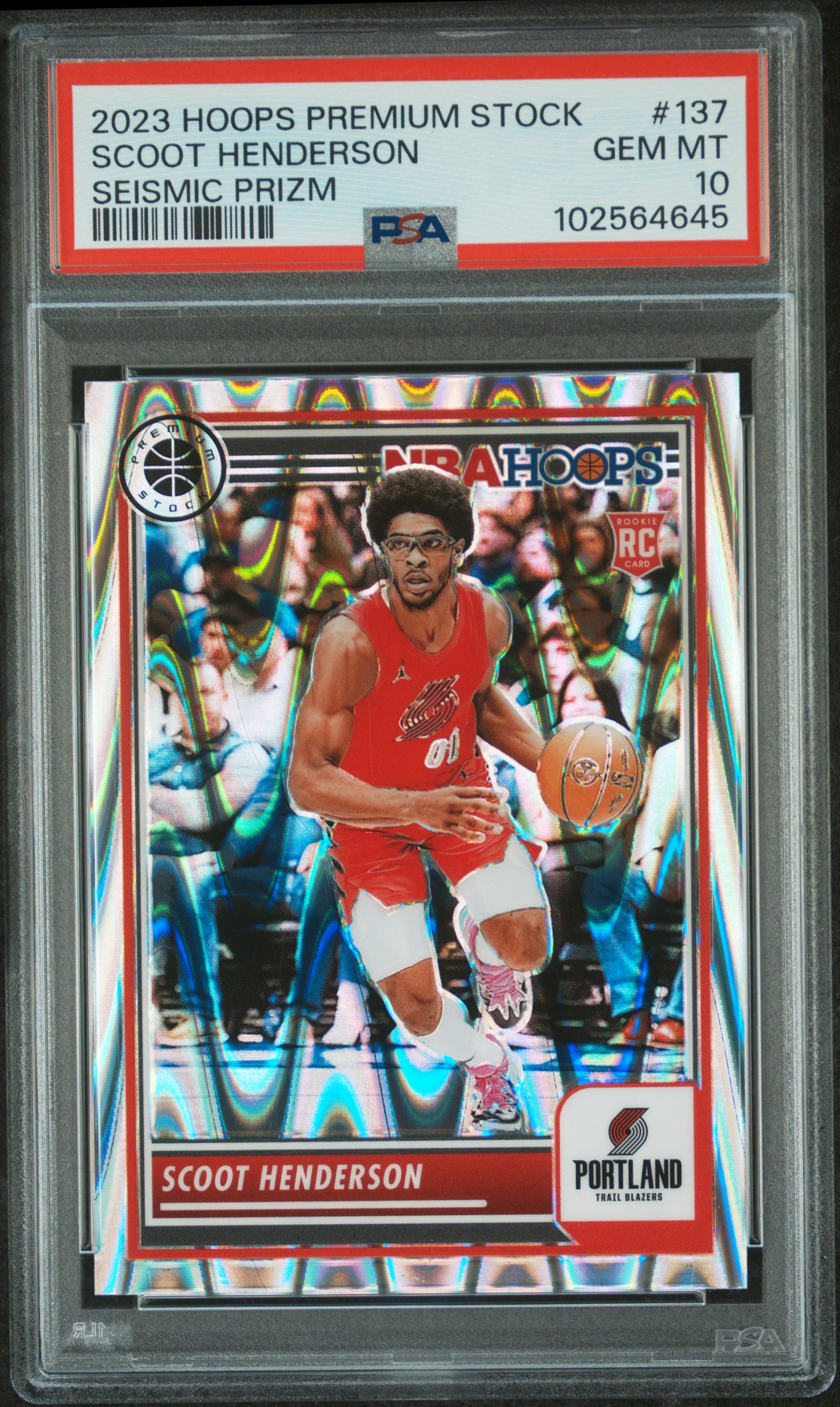 2023 Panini Hoops Premium Stock Scoot Henderson #137 (Seismic Prizm) Gem Mt 10 front