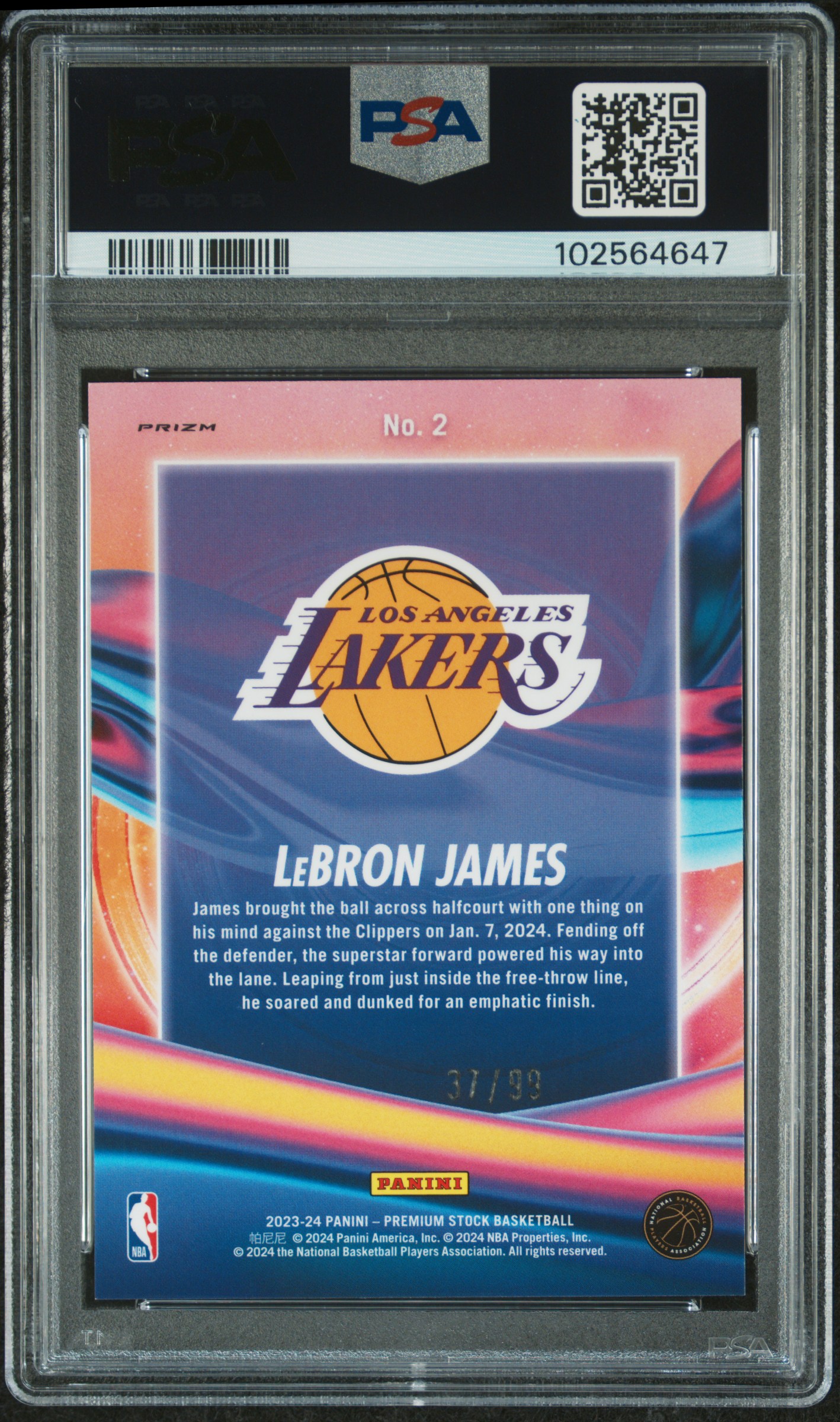 2023 Panini Hoops Premium Stock Anti Gravity Lebron James #2 (Anti Gravity-Blue Seismic Prz) Mint 9 back