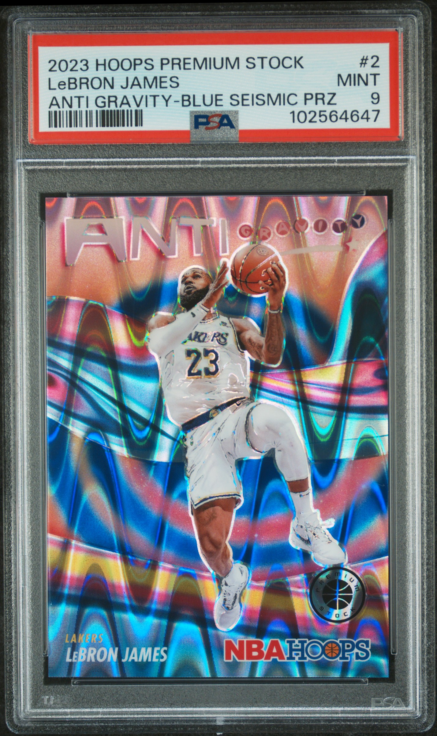 2023 Panini Hoops Premium Stock Anti Gravity Lebron James #2 (Anti Gravity-Blue Seismic Prz) Mint 9 front