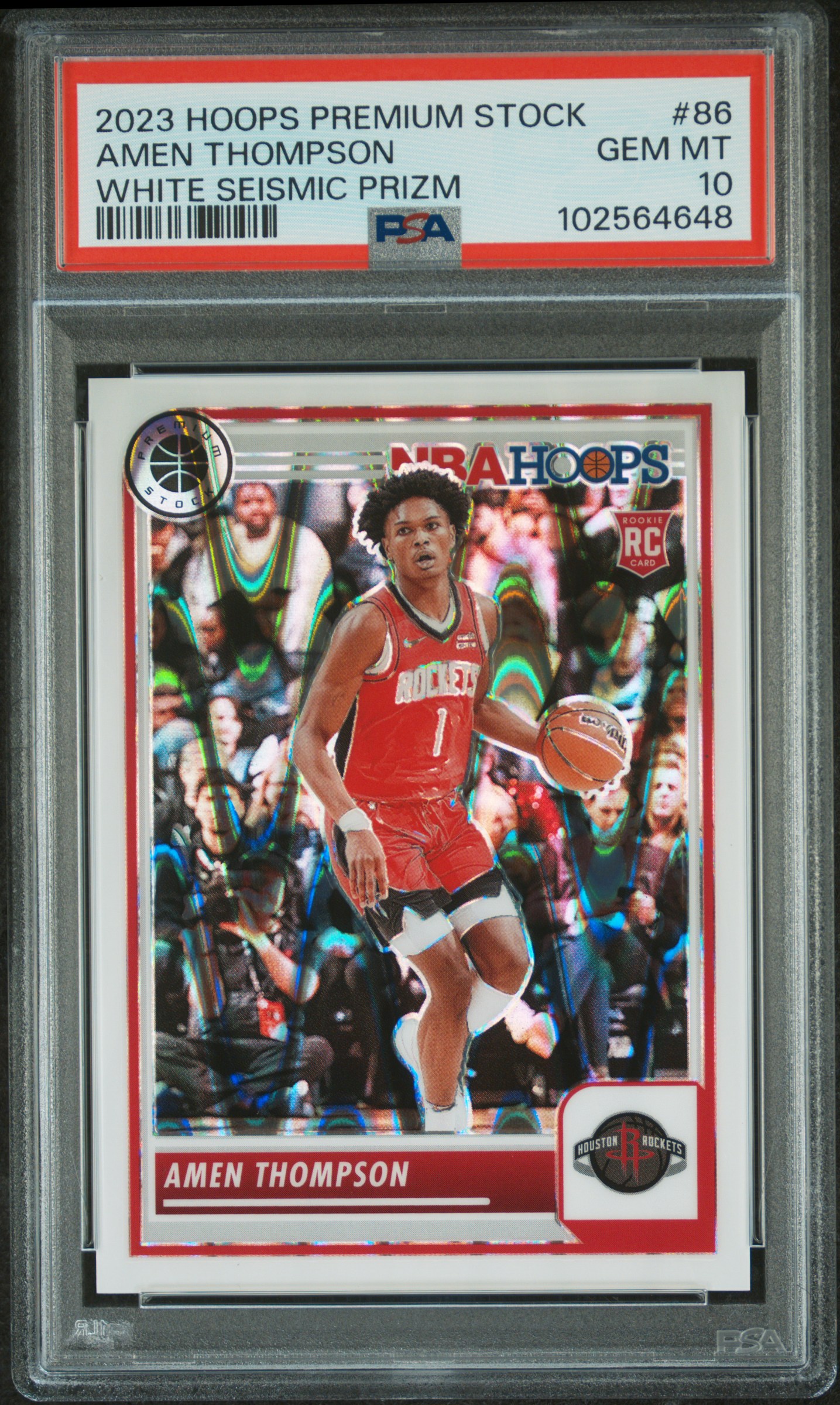 2023 Panini Hoops Premium Stock Amen Thompson #86 (White Seismic Prizm) Gem Mt 10 front
