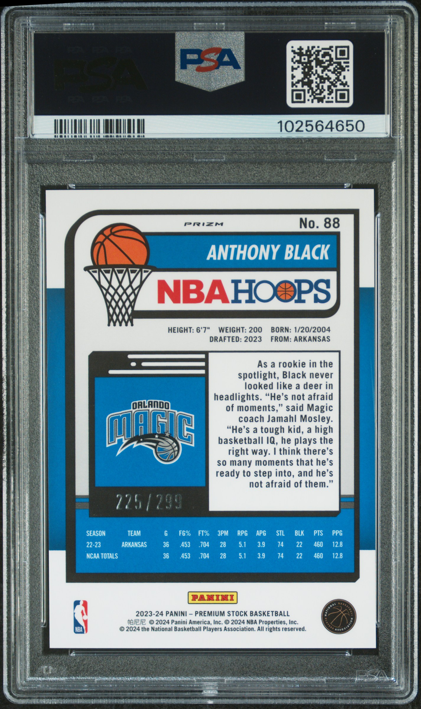 2023 Panini Hoops Premium Stock Anthony Black #88 (Orange Prizm) Mint 9 back