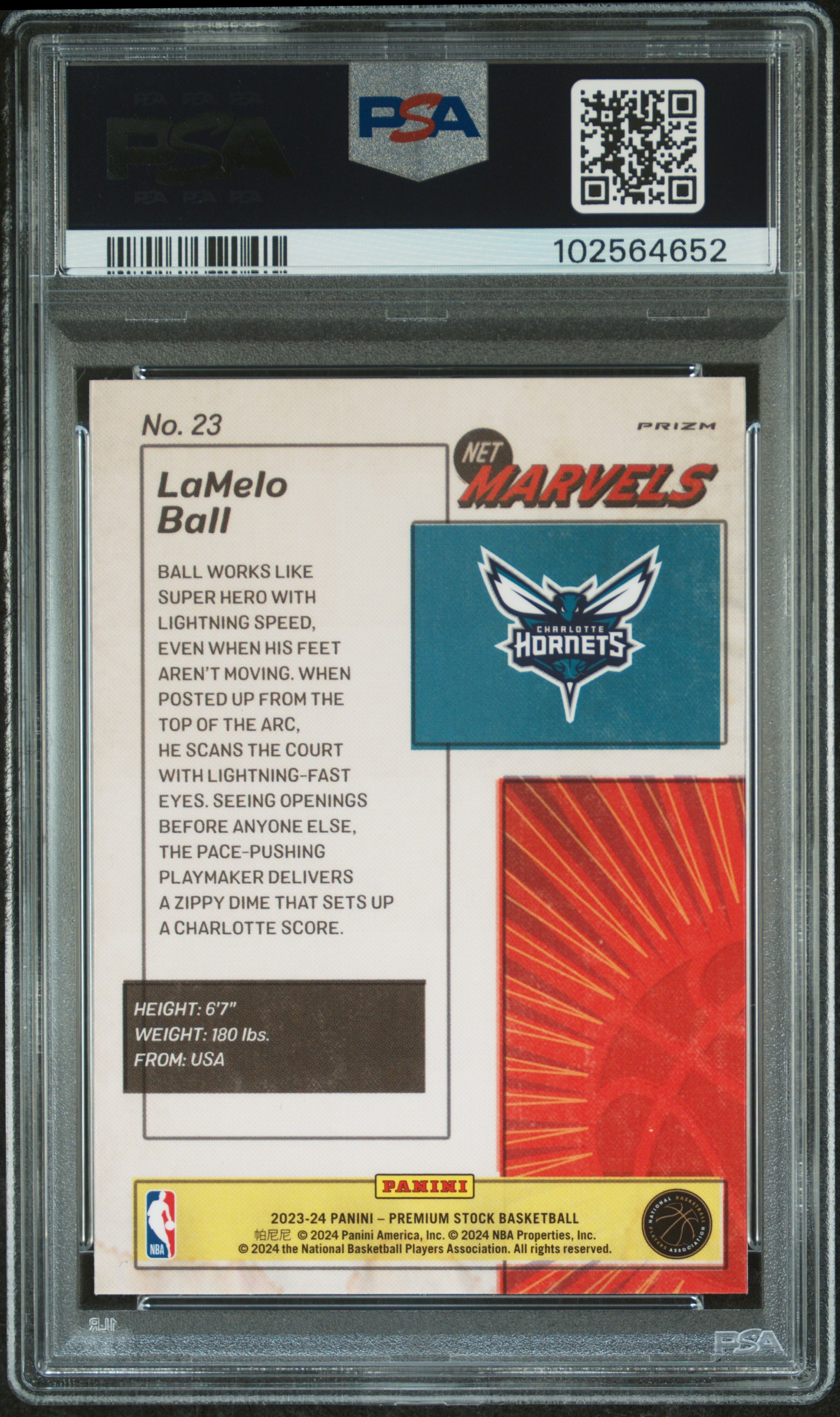 2023 Panini Hoops Premium Stock Retro Net Marvels Lamelo Ball #23 Gem Mt 10 back