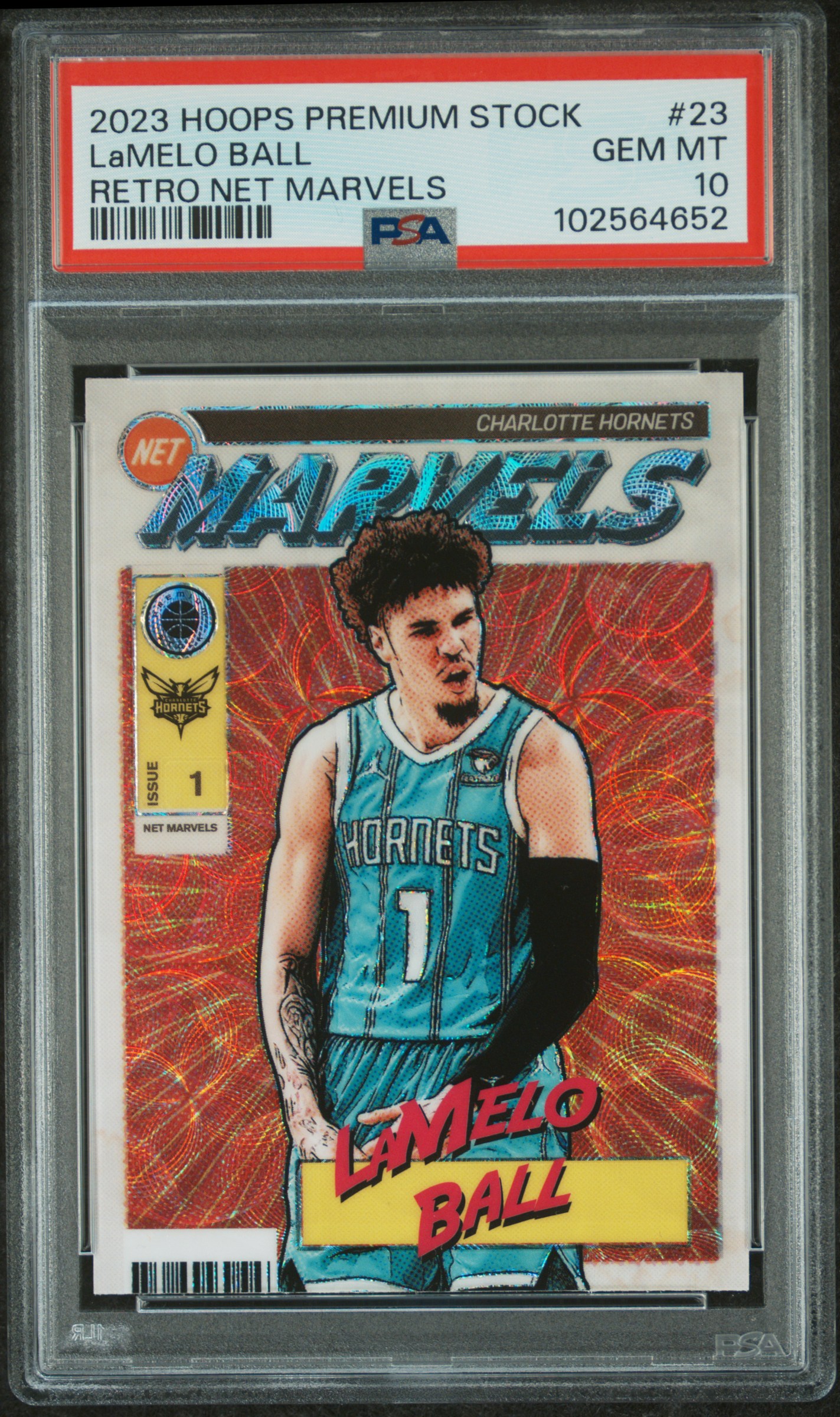 2023 Panini Hoops Premium Stock Retro Net Marvels Lamelo Ball #23 Gem Mt 10 front
