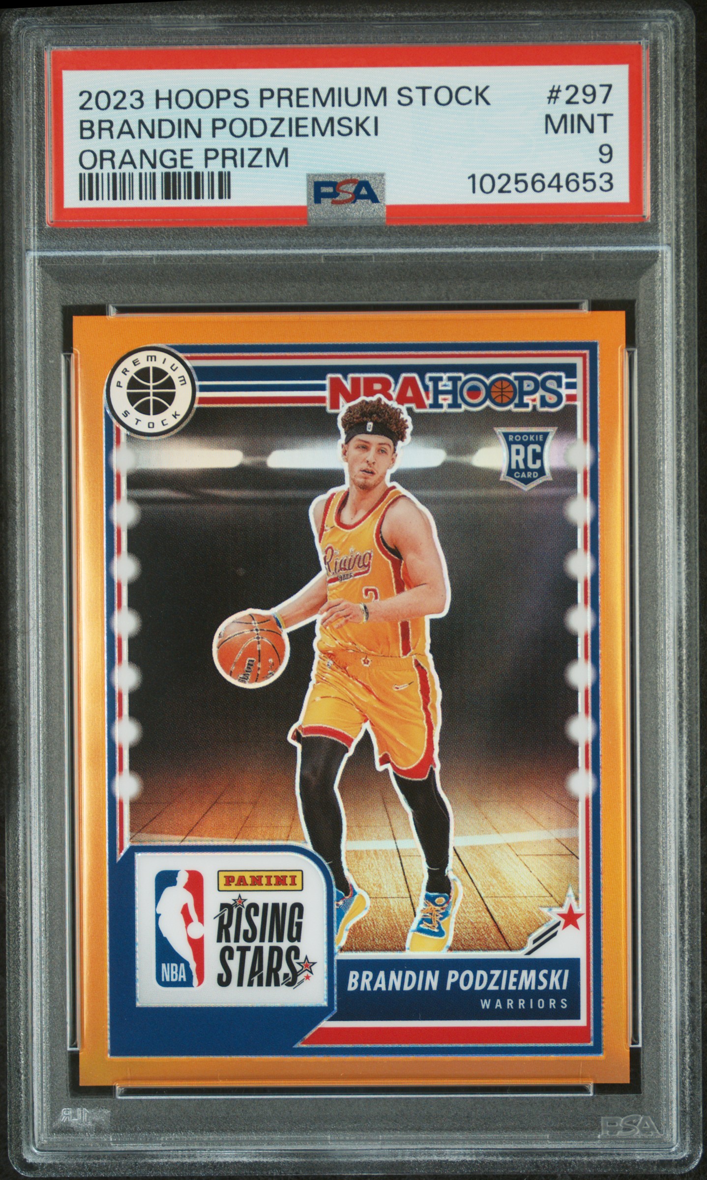 2023 Panini Hoops Premium Stock Brandin Podziemski #297 (Orange Prizm) Mint 9 front