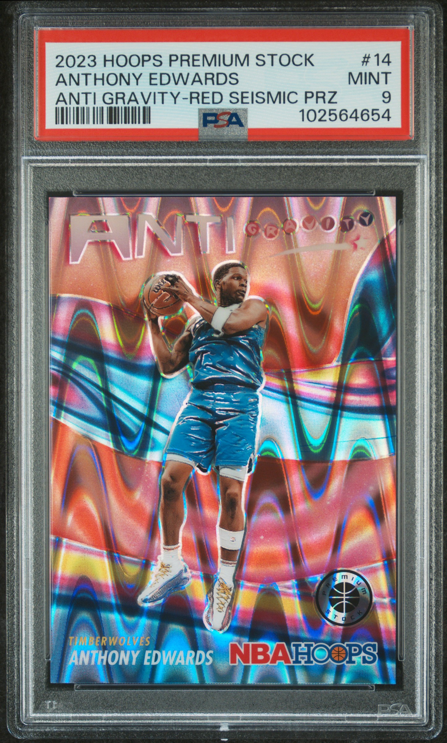 2023 Panini Hoops Premium Stock Anti Gravity Anthony Edwards #14 (Anti Gravity-Red Seismic Prz) Mint 9 front