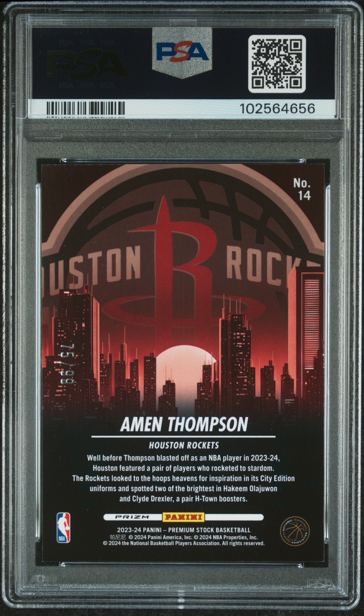 2023 Panini Hoops Premium Stock City Edition Amen Thompson #14 (City Edition-Blue Seismic Prz) Mint 9 back