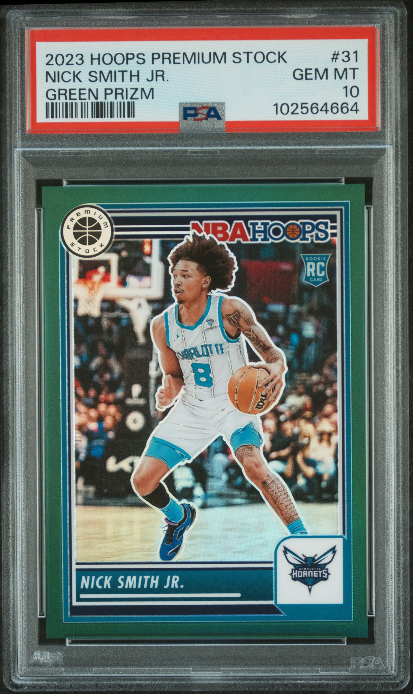 2023 Panini Hoops Premium Stock Nick Smith Jr. #31 (Green Prizm) Gem Mt 10 front
