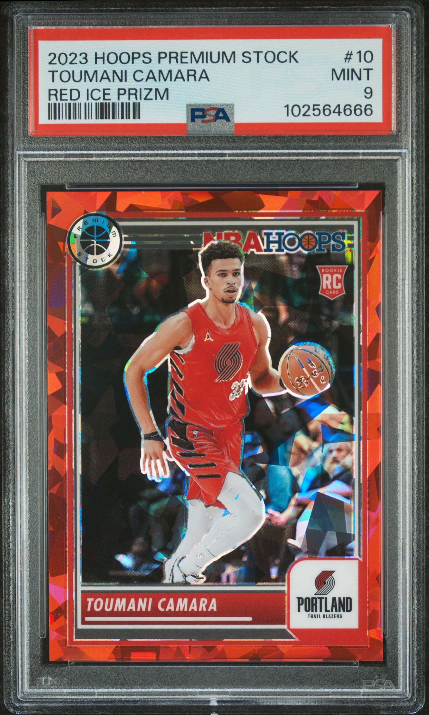 2023 Panini Hoops Premium Stock Toumani Camara #10 (Red Ice Prizm) Mint 9 front