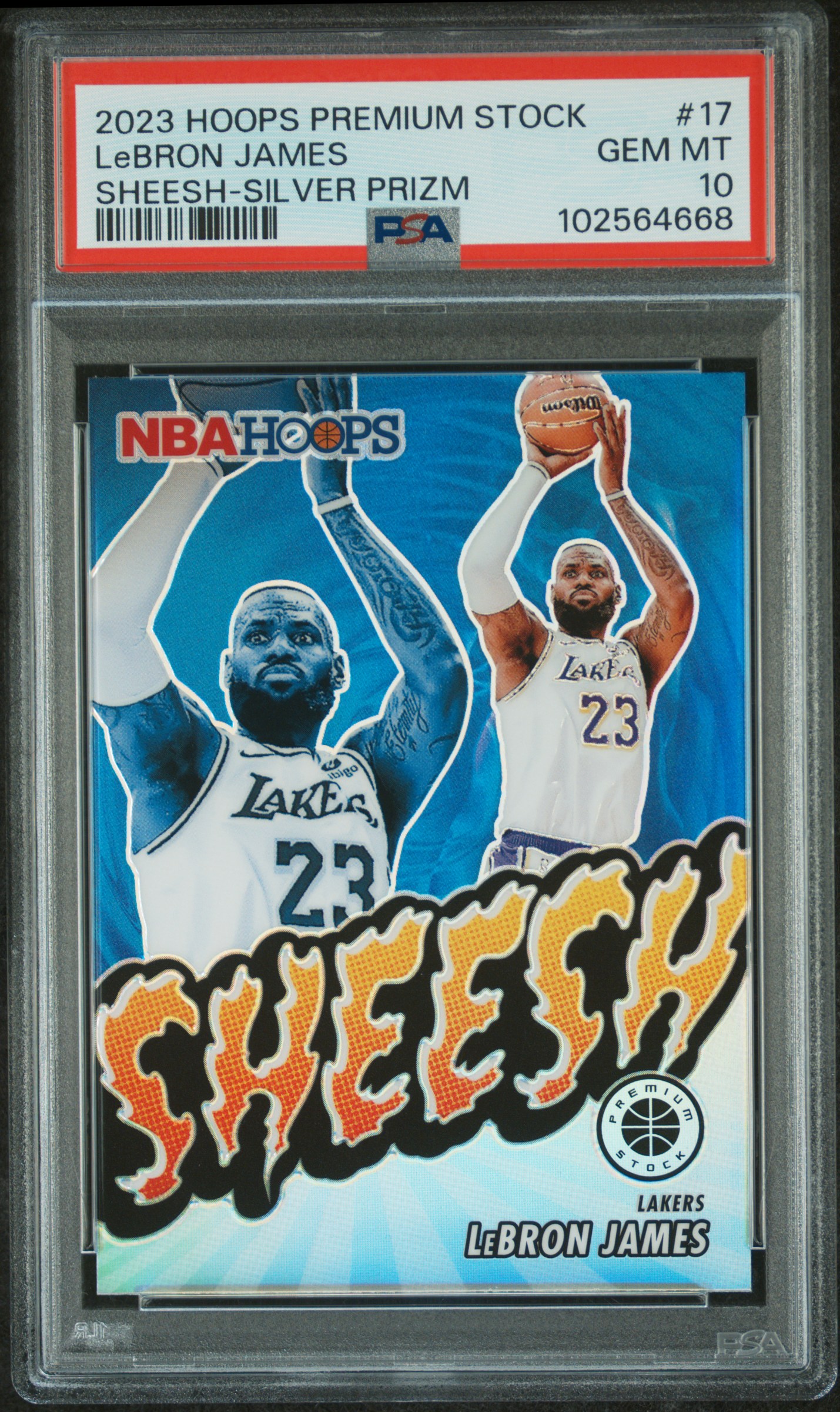 2023 Panini Hoops Premium Stock Sheesh Lebron James #17 (Sheesh-Silver Prizm) Gem Mt 10 front