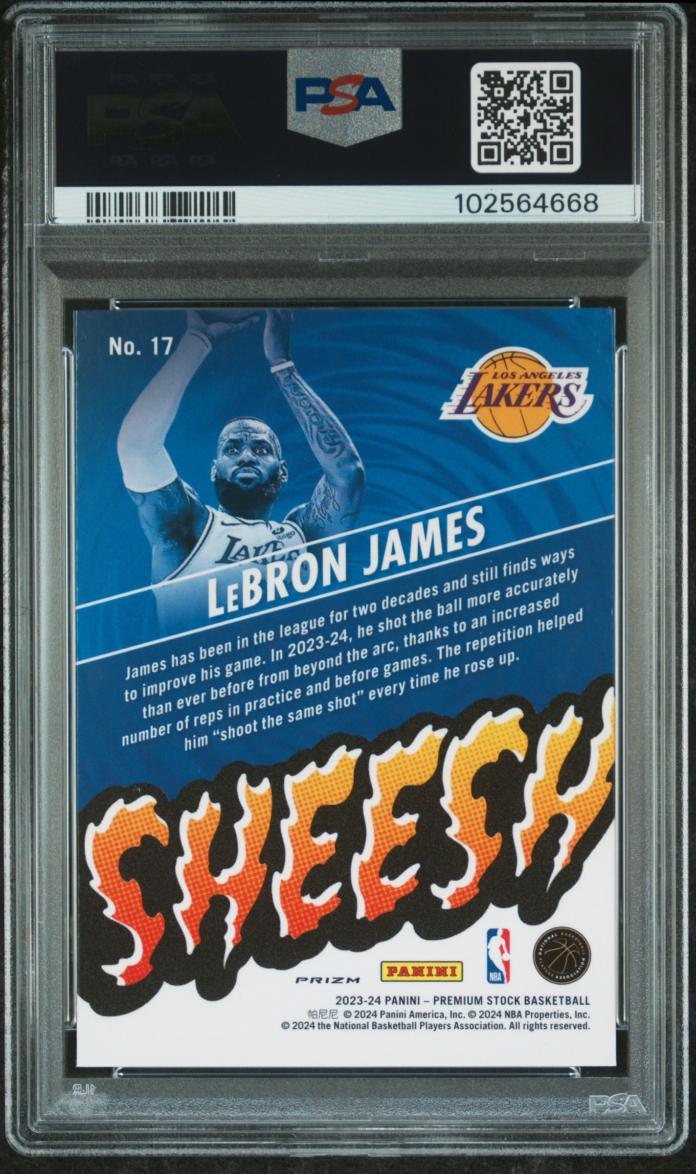 2023 Panini Hoops Premium Stock Sheesh Lebron James #17 (Sheesh-Silver Prizm) Gem Mt 10 back