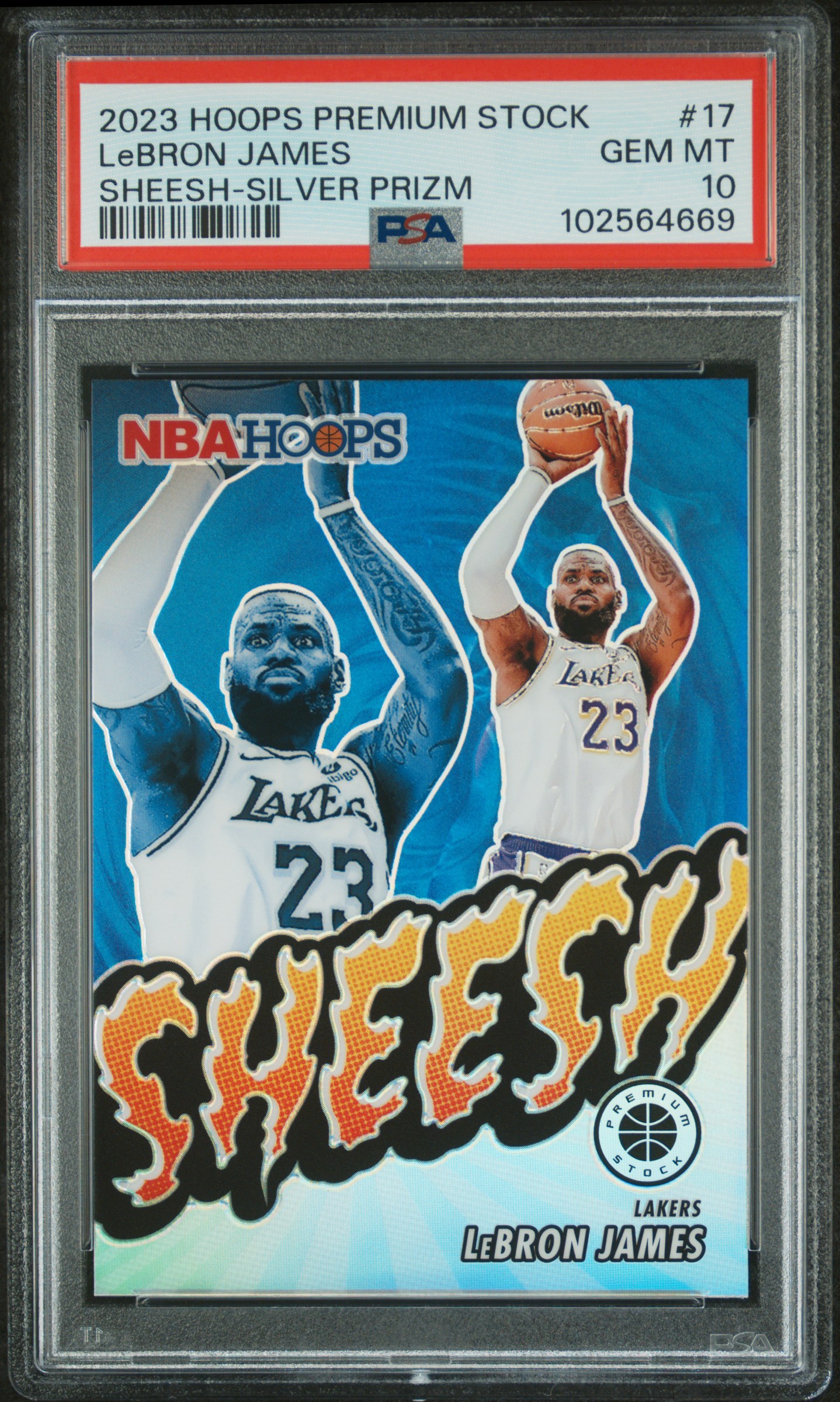 2023 Panini Hoops Premium Stock Sheesh Lebron James #17 (Sheesh-Silver Prizm) Gem Mt 10 front