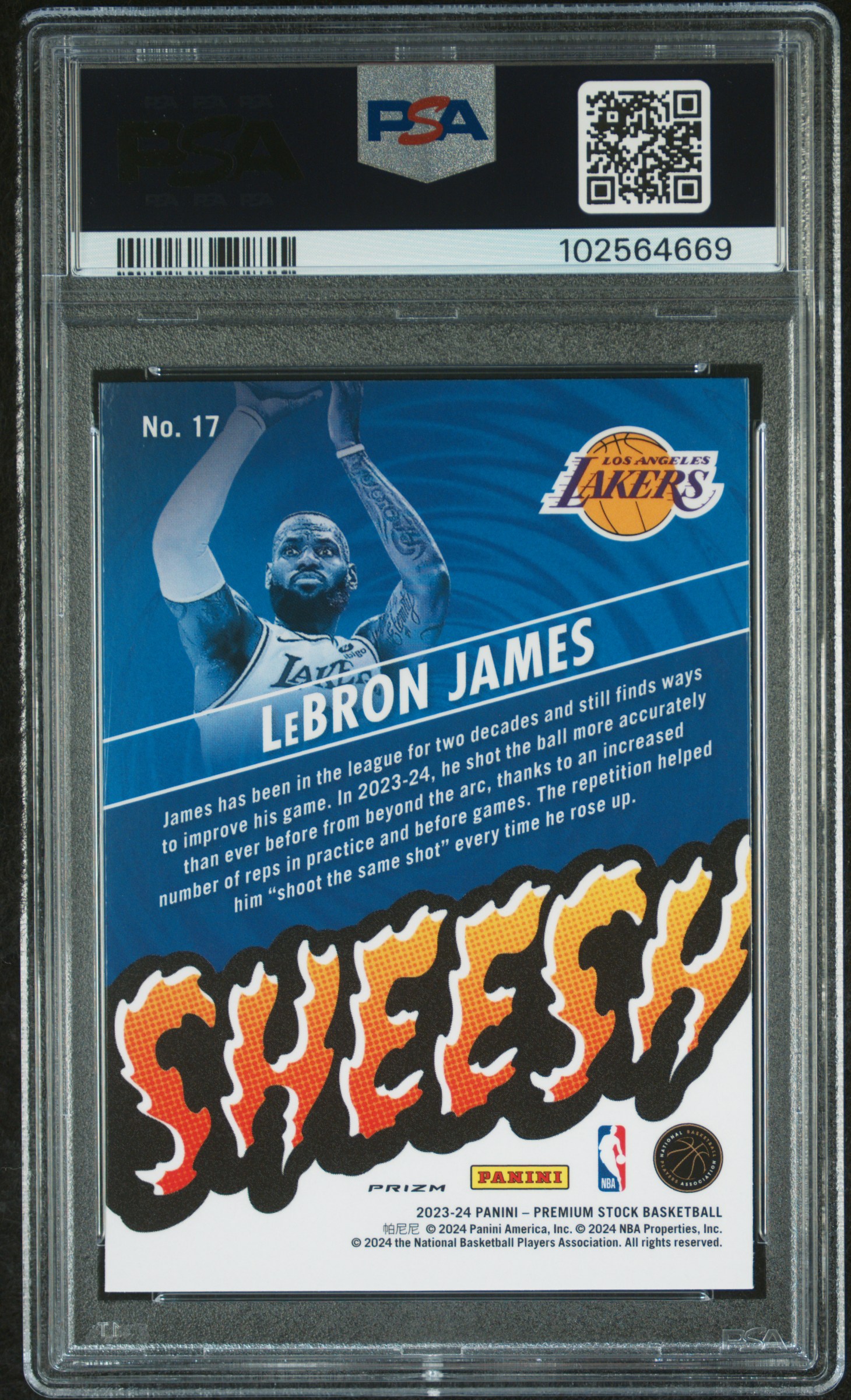 2023 Panini Hoops Premium Stock Sheesh Lebron James #17 (Sheesh-Silver Prizm) Gem Mt 10 back