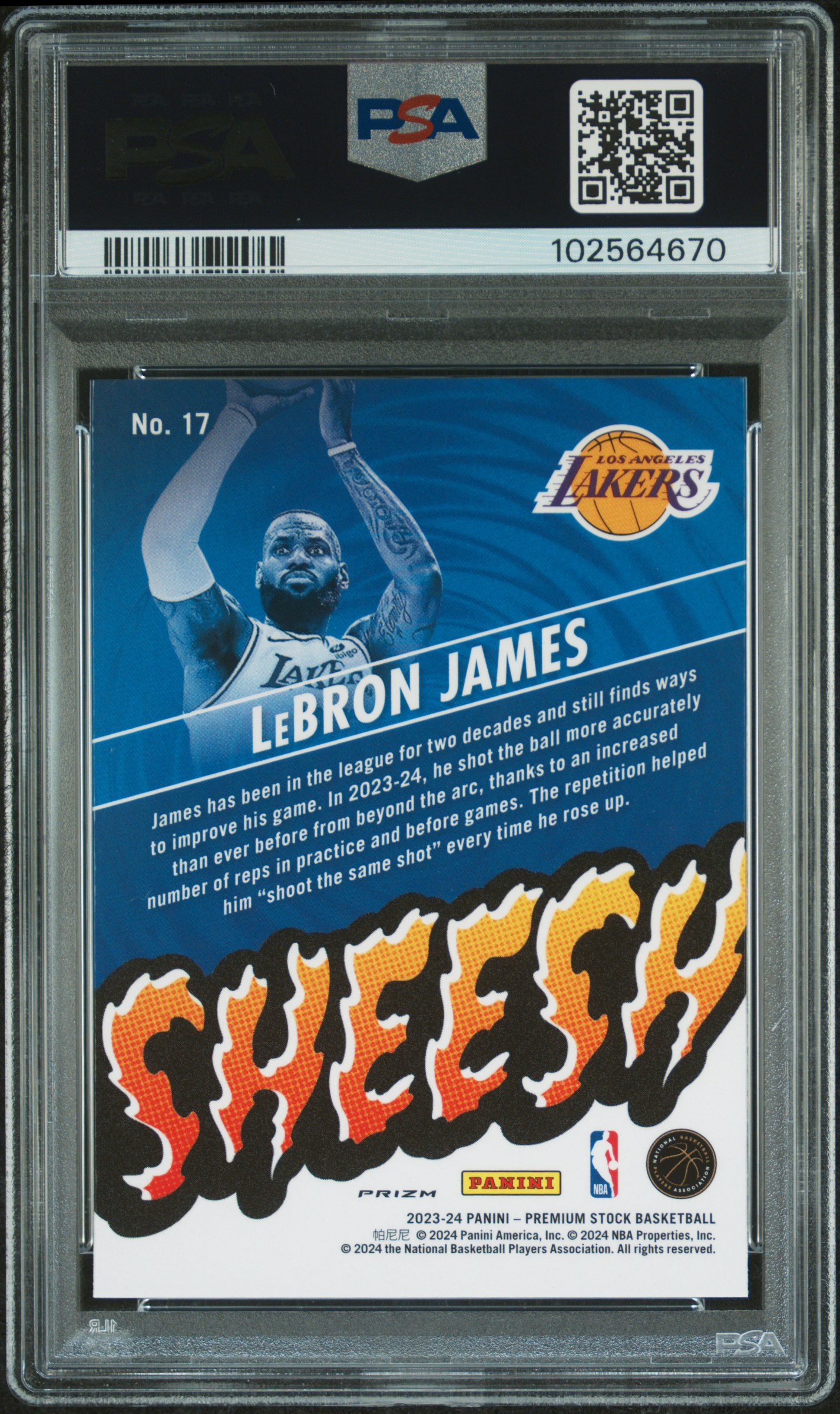 2023 Panini Hoops Premium Stock Sheesh Lebron James #17 (Sheesh-Silver Prizm) Gem Mt 10 back