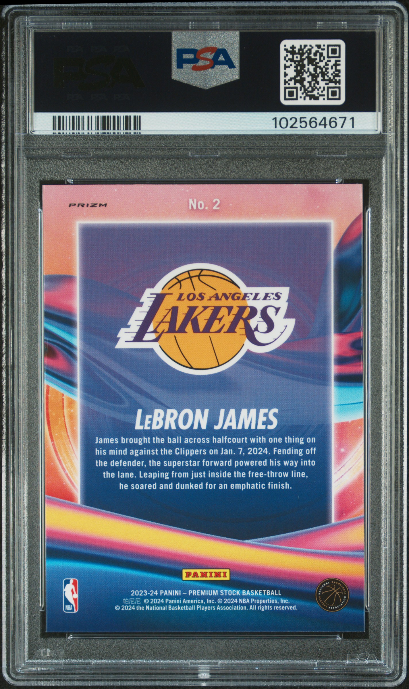 2023 Panini Hoops Premium Stock Anti Gravity Lebron James #2 (Anti Gravity-Silver Prizm) Gem Mt 10 back