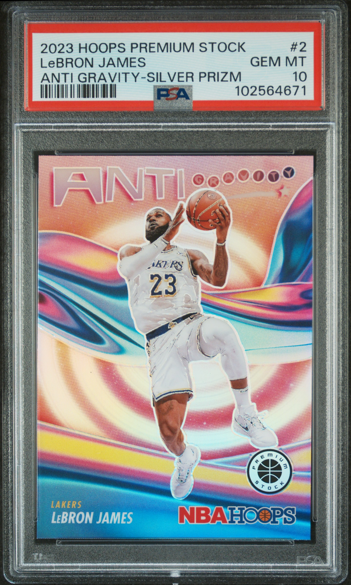 2023 Panini Hoops Premium Stock Anti Gravity Lebron James #2 (Anti Gravity-Silver Prizm) Gem Mt 10 front