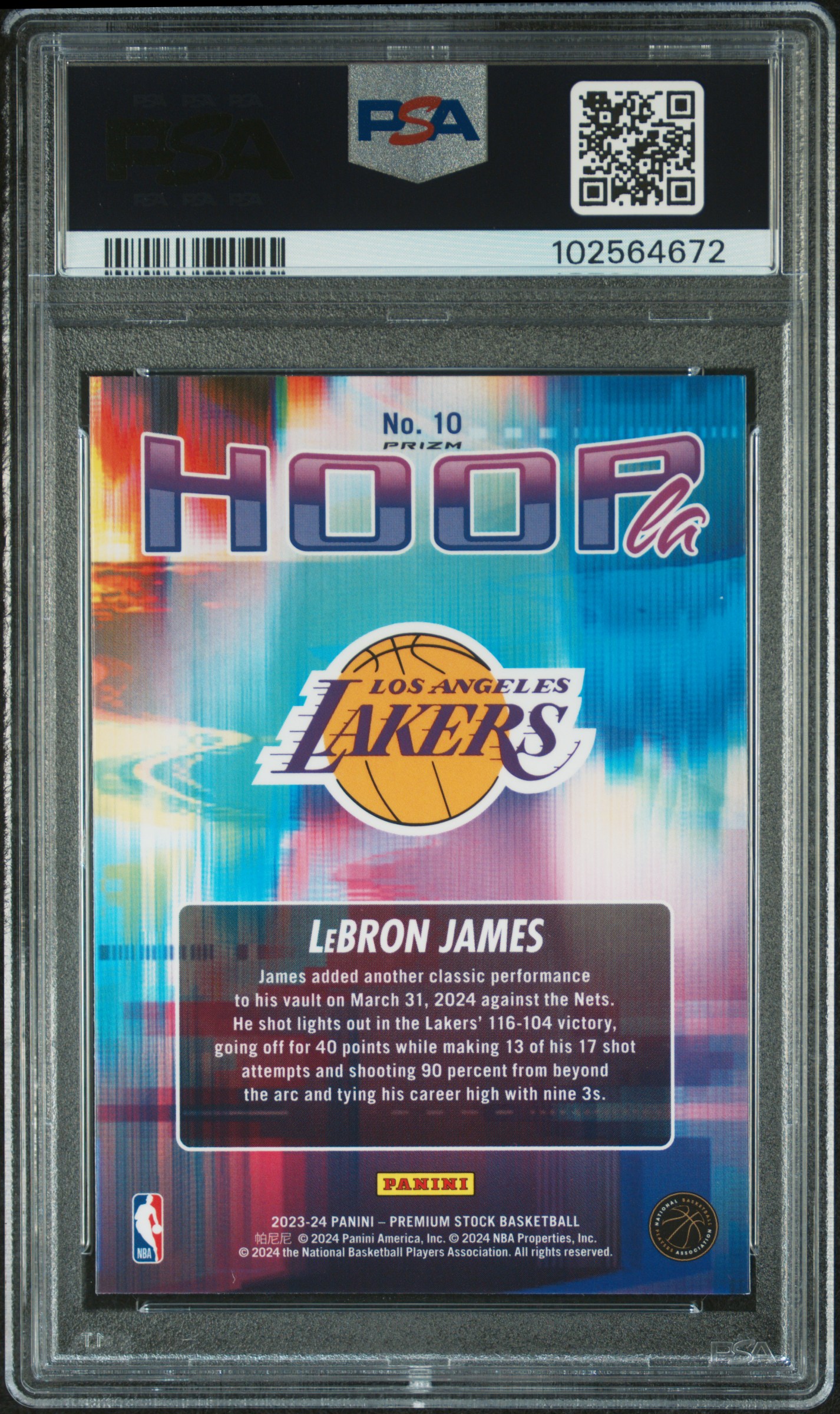 2023 Panini Hoops Premium Stock Hoopla Lebron James #10 (Hoopla-Silver Prizm) Gem Mt 10 back