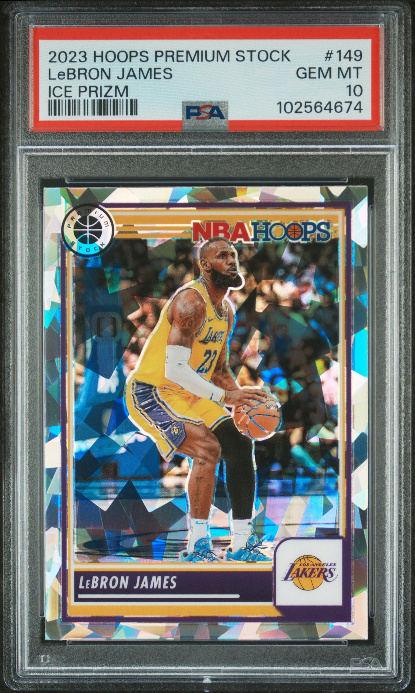 2023 Panini Hoops Premium Stock Lebron James #149 (Ice Prizm) Gem Mt 10 front