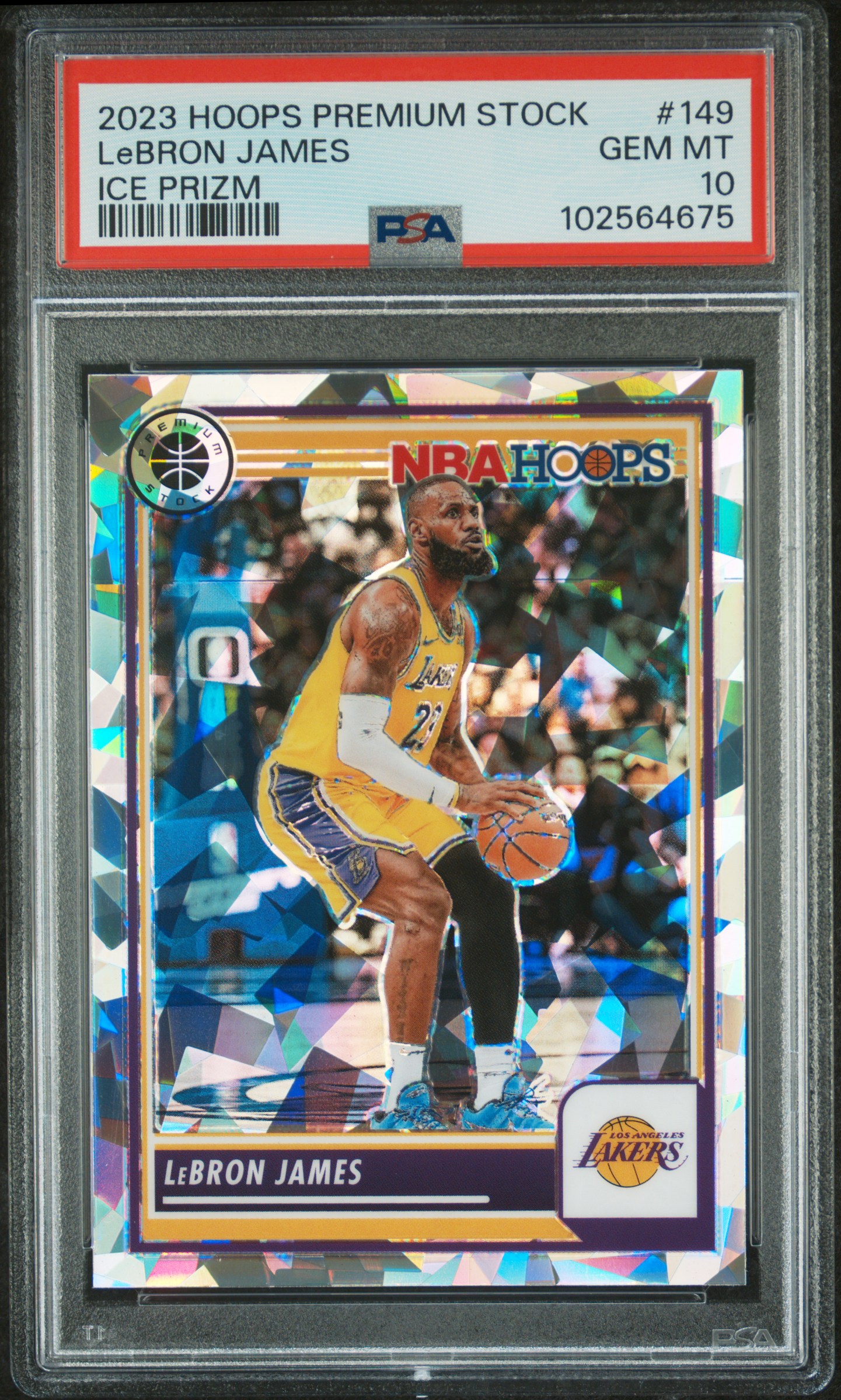 2023 Panini Hoops Premium Stock Lebron James #149 (Ice Prizm) Gem Mt 10 front